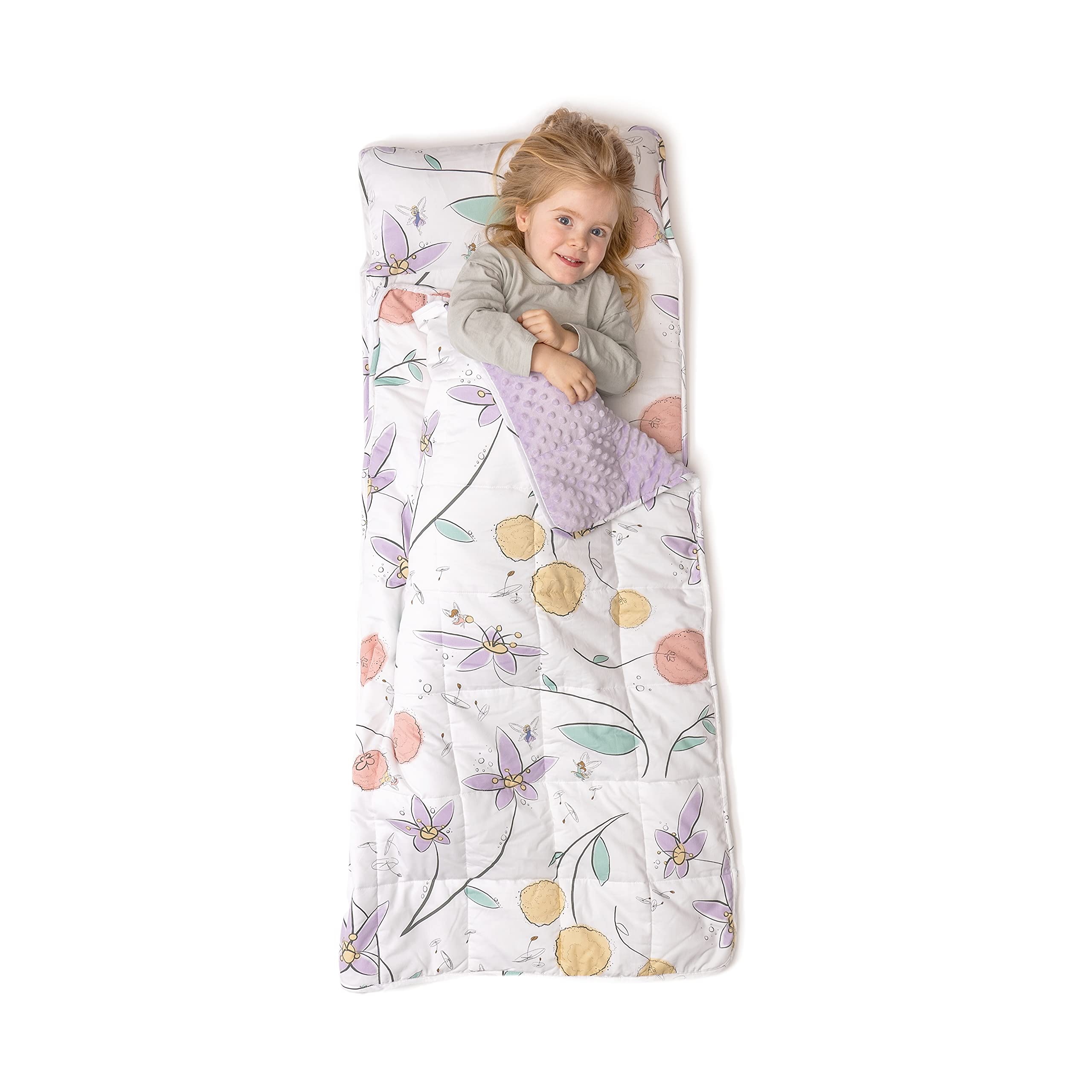 JumpOff Jo - Toddler Nap Mat with 5lb. Weighted Blanket - Sleeping Bag for Kids with Removable Pillow and Detachable Blanket for Preschool, Daycare, and Sleepovers - 53" x 21"