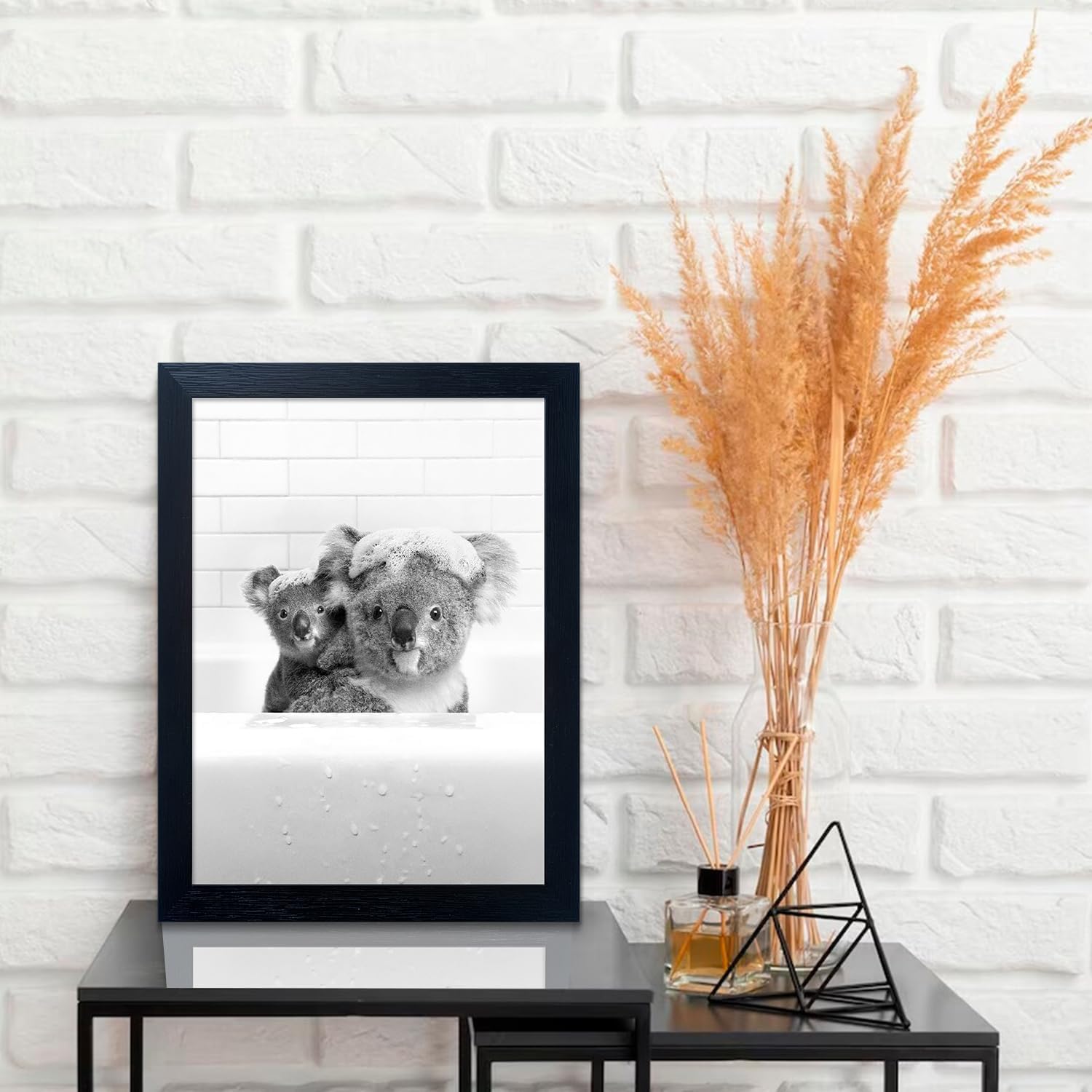 Black and White Bathroom Decor Animals Koalas Wall Art Funny Animal Pictures Artwork for Kids Room Take Bath in Bathtub Canvas Prints Nursery Decoration Poster
