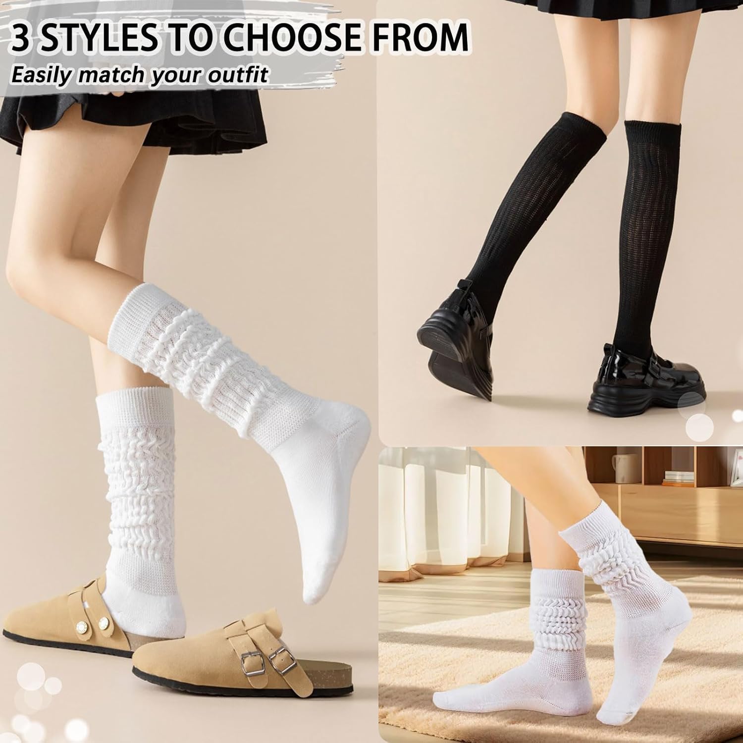 5 Pairs Slouchy Sock for Women,Thigh High Boot Socks Soft Knit Athletic Scrunch Socks Size 5-9 - Image 5