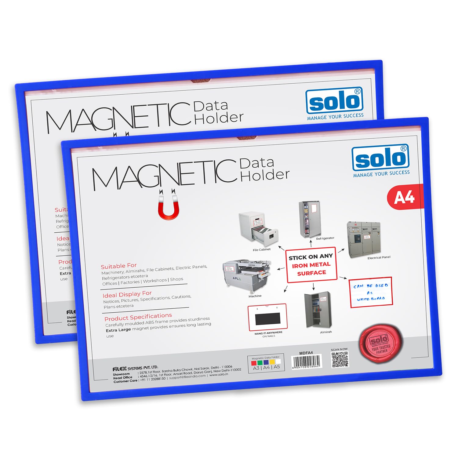 SOLO Magnetic Data SOP Holder, Pack of 2, Made in PP, Display Holder, for Office, Classroom, Store & Factory, to Display Advertising/Operating Instructions/Important Information (Blue, A4)-picture-10
