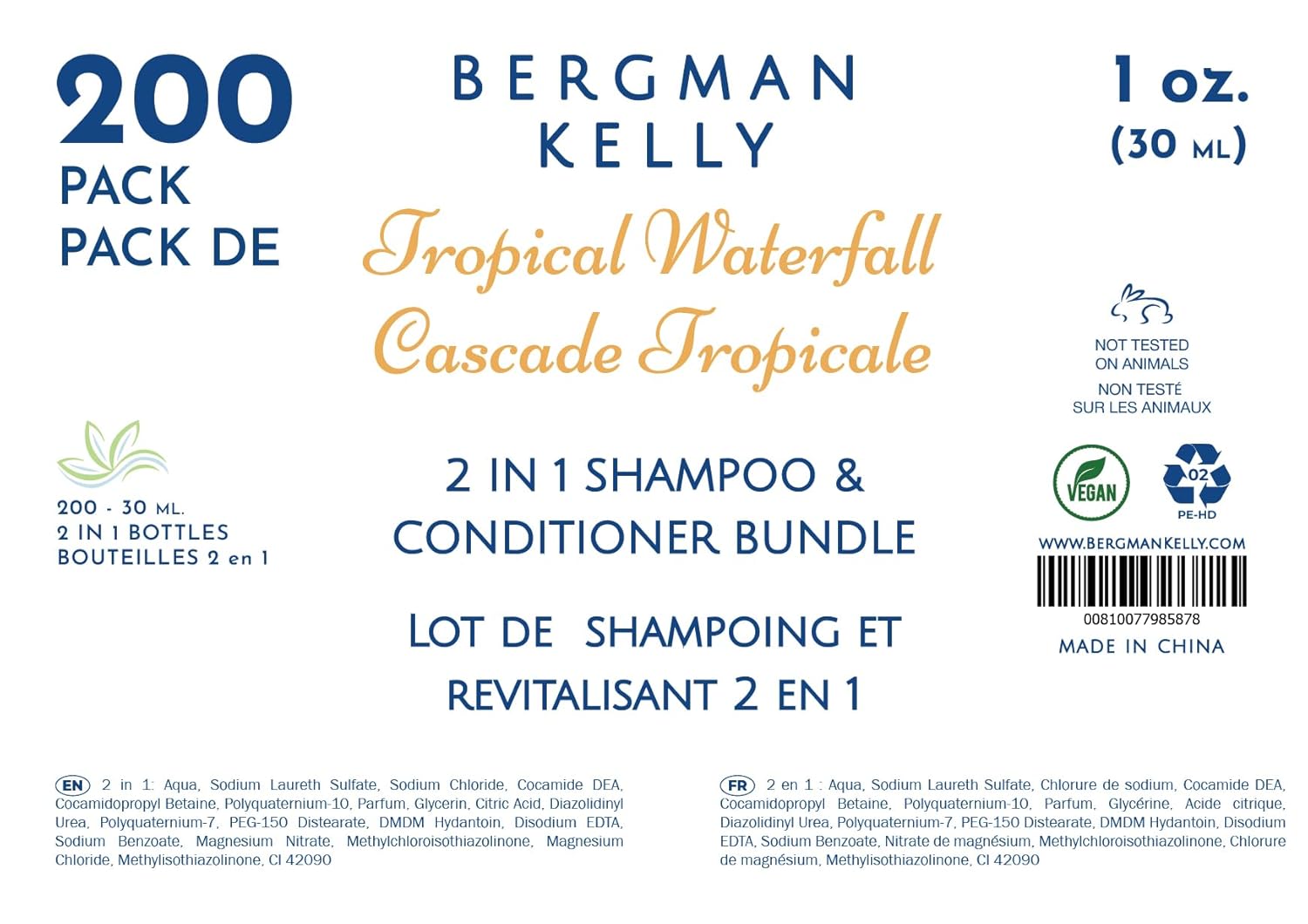 Bergman Kelly - Travel Size 2 in 1 Shampoo & Conditioner - 1 fl oz, 200 PK, Tropical Waterfall - Delight Your Guests w/Invigorating & Refreshing Shampoo Amenities - Small Hotel Toiletries in Bulk - Image 8