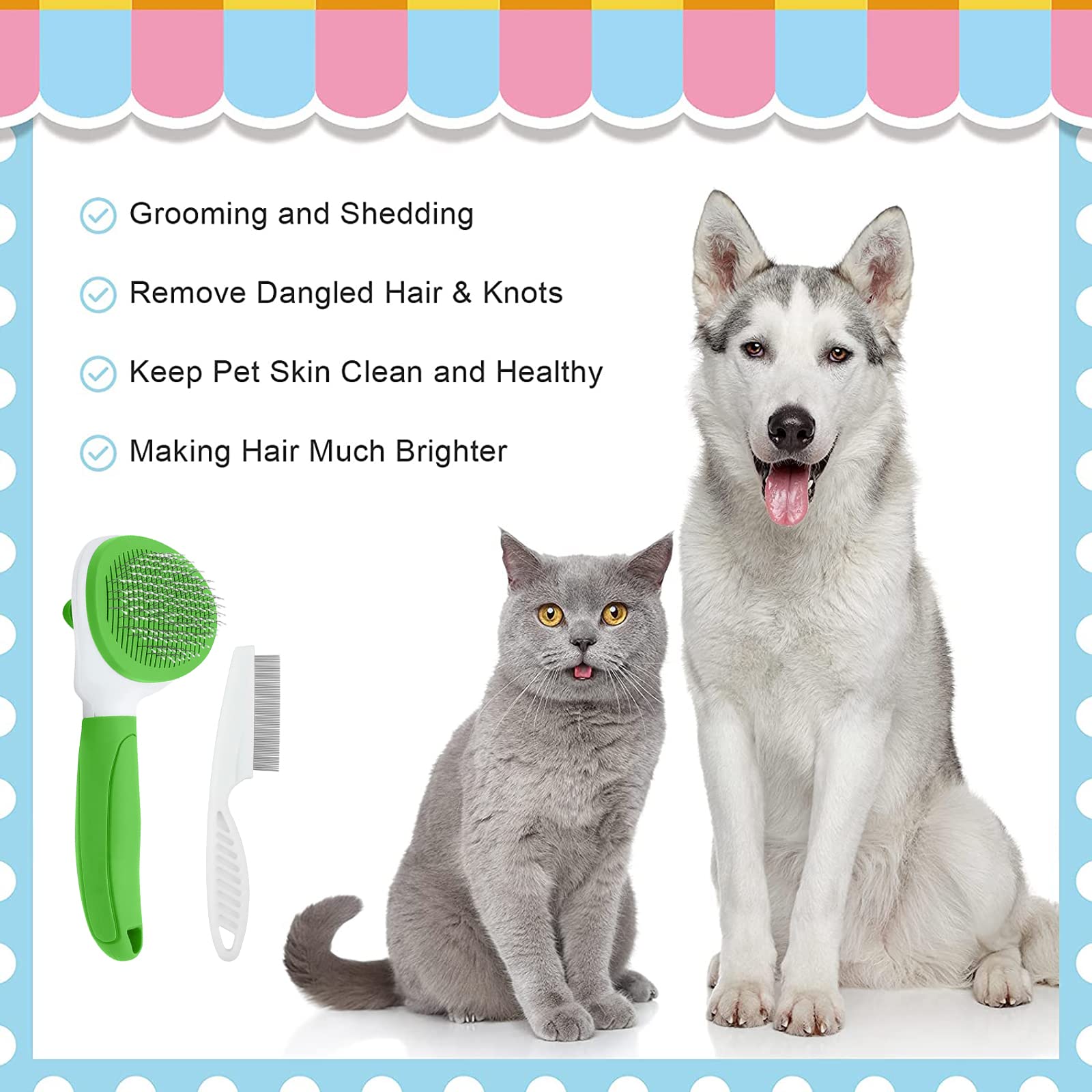 Cepillo para gatos para desprendimiento y aseo, cepillo de limpieza automática para mascotas con peine de pelo de gato (verde)