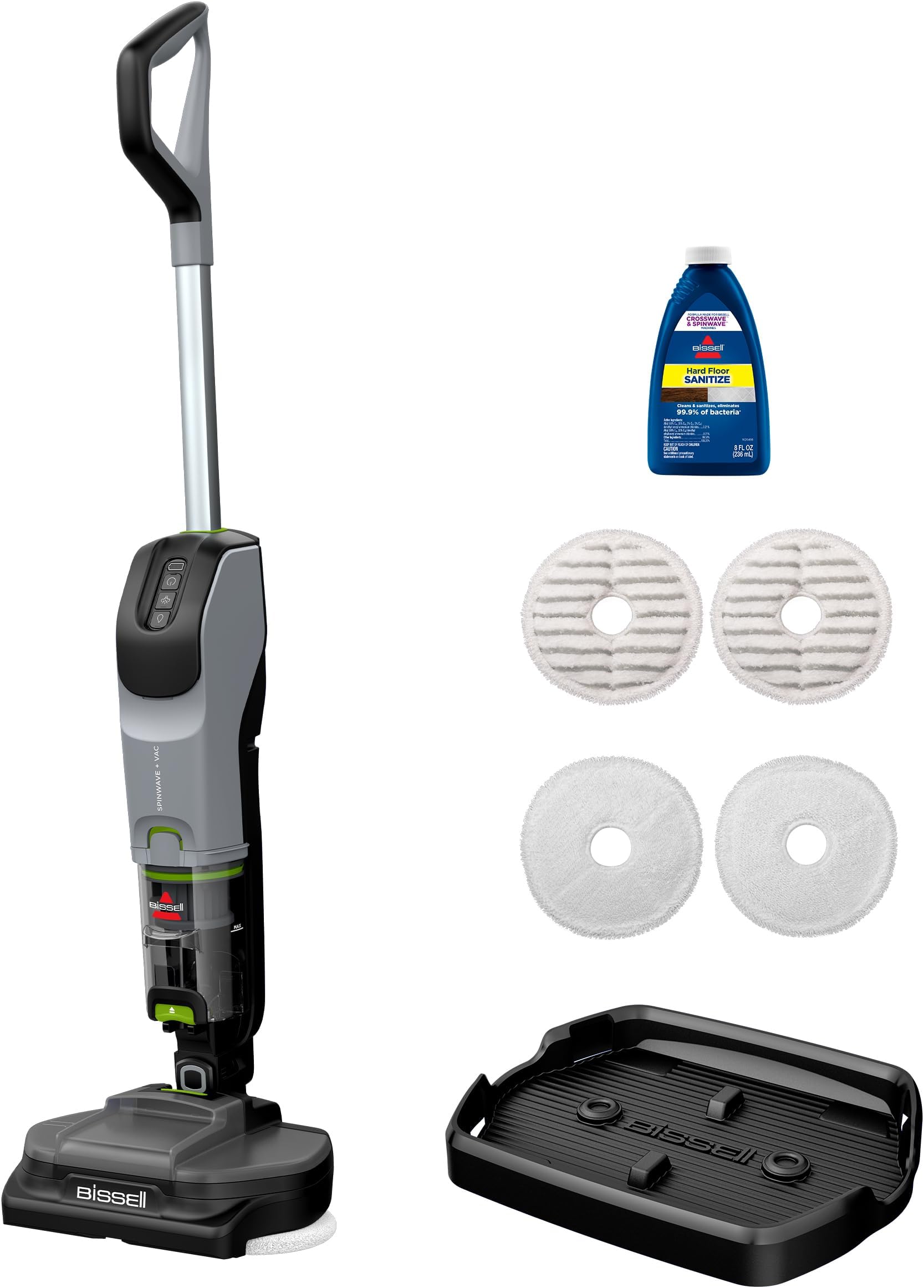 SpinWave® + Vac Cordless, Hard Floor Spin Mop + Vacuum, Lay-Flat, Multi-Use Cleaning, Hard Floor Sanitize Formula Included