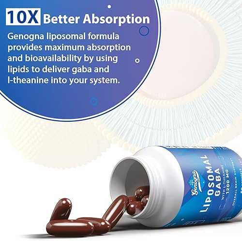Miniatura 2 de Genogna GABA liposomal con L-teanina 1200mg - Paquete de 2 suplementos GABA de alta biodisponibilidad, 120 cápsulas para adultos