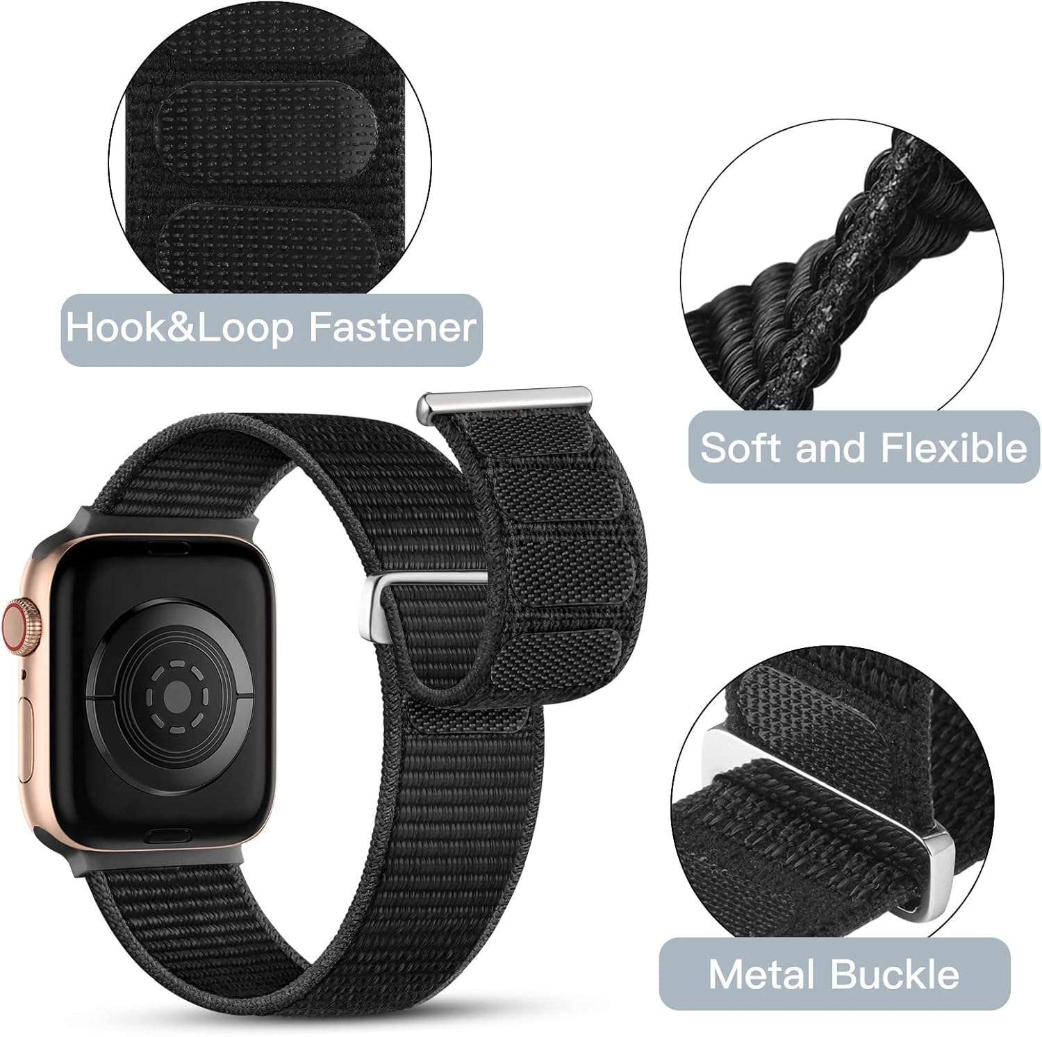 Mastten Sport Loop Bracciale compatibile con Apple Watch 42mm 44mm 45mm 38mm 40mm 41mm, Nylon traspirante Uomo Donna Braccialetti di ricambio intrecciati regolabili per iWatch Series SE 7 6 5 4 3 2 1