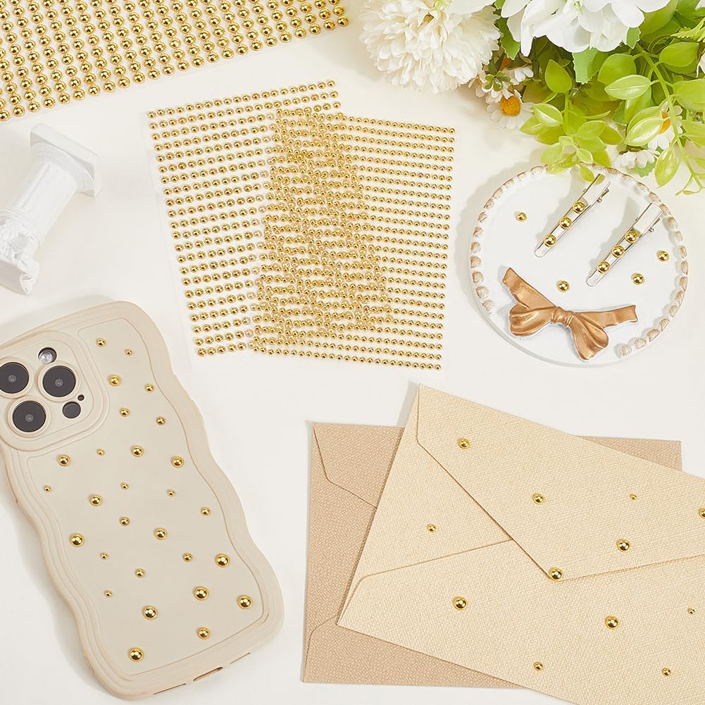 5600Pcs 4 Sizes Self Adhesive Pearl Stickers Stick on Pearls Gold Flat Round Acrylic Flatback Face Gems Embellishments for Hair Eye Nail Makeup Art Crafts Scrapbooking Wedding Home Decor