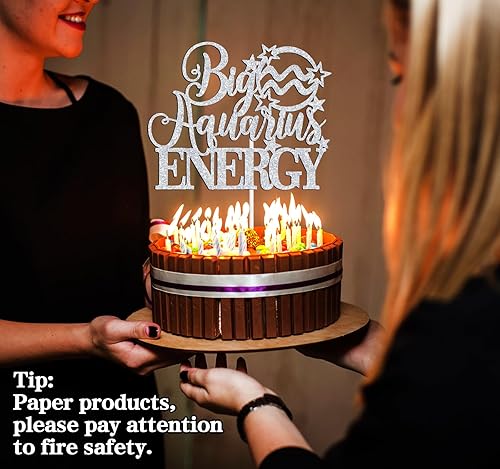 Miniatura 5 de Big Aquarius Energy - Decoración para tarta de cumpleaños con texto en inglés Happy Birthday, temporada de acuario de febrero de enero, 12