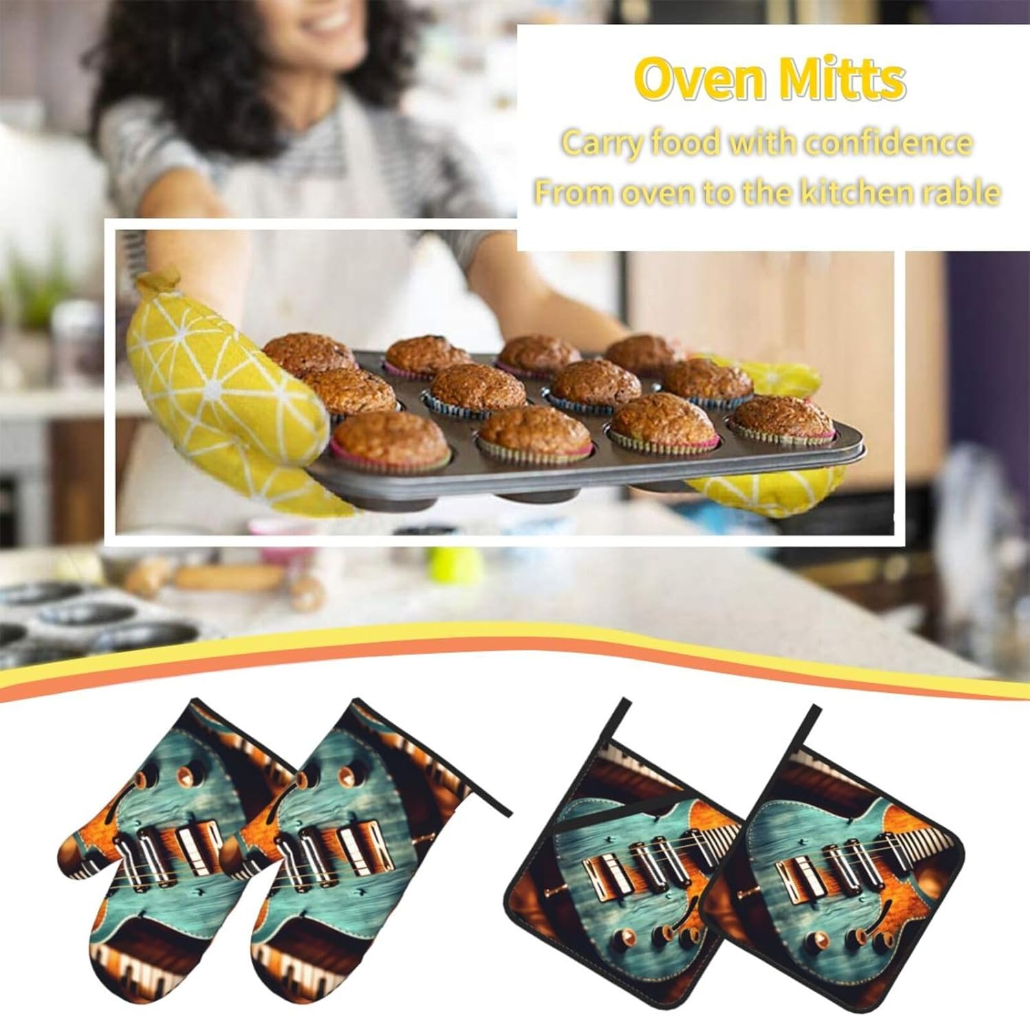 Musical Guitar patterns Kitchen baking four piece set, fit for cooking and baking, oven, microwave, and outdoor barbecue