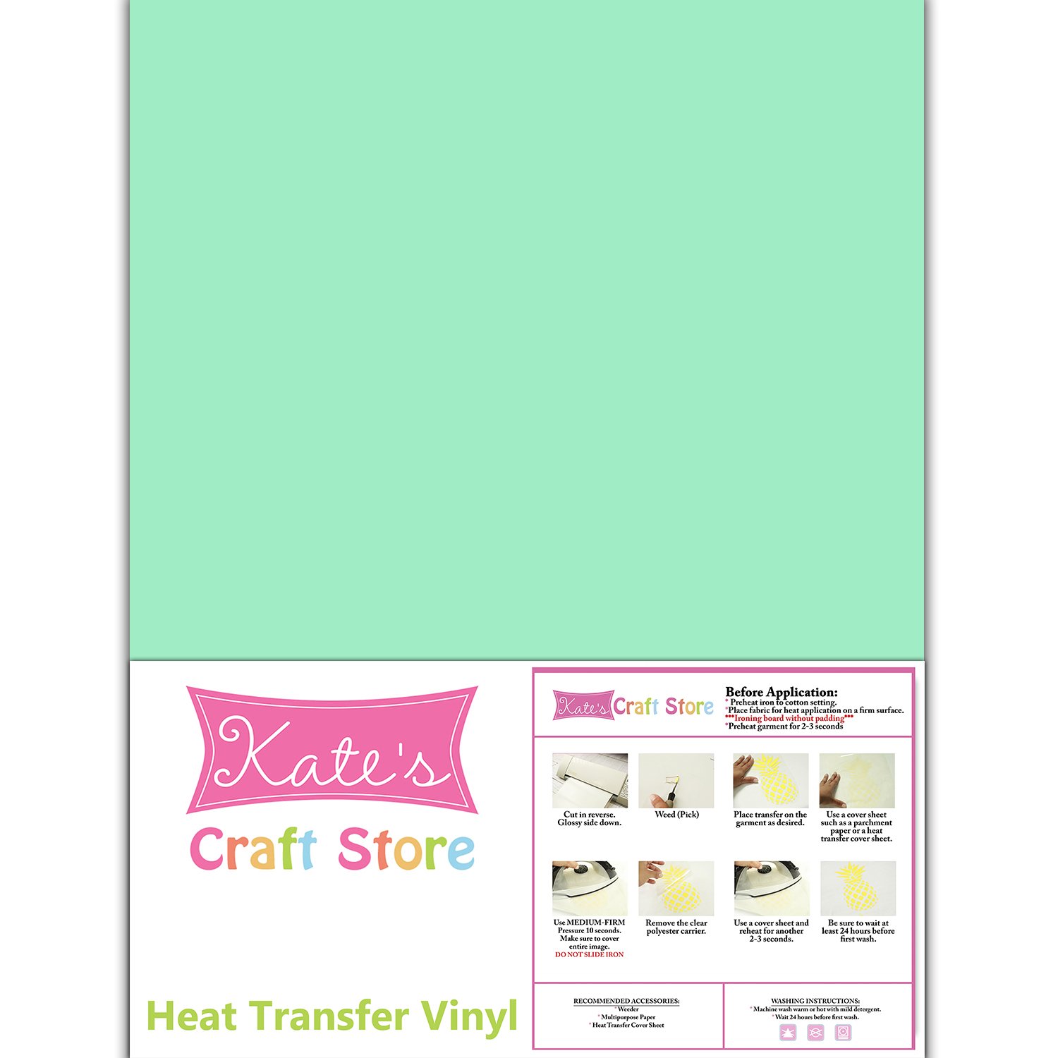 3 Sheets of 12" x 15" Stretch Heat Transfer Vinyl Iron-On (Sweet Mint)