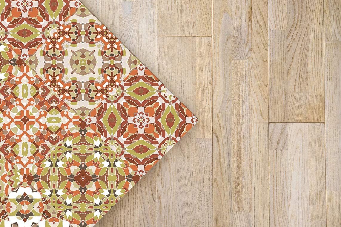 Panorama Alfombra Vinílica Cocina Baño - Modelo Baldosa Hidráulico Oriental Naranja 80x150 cm - Varios tamaños - Decoración Hogar