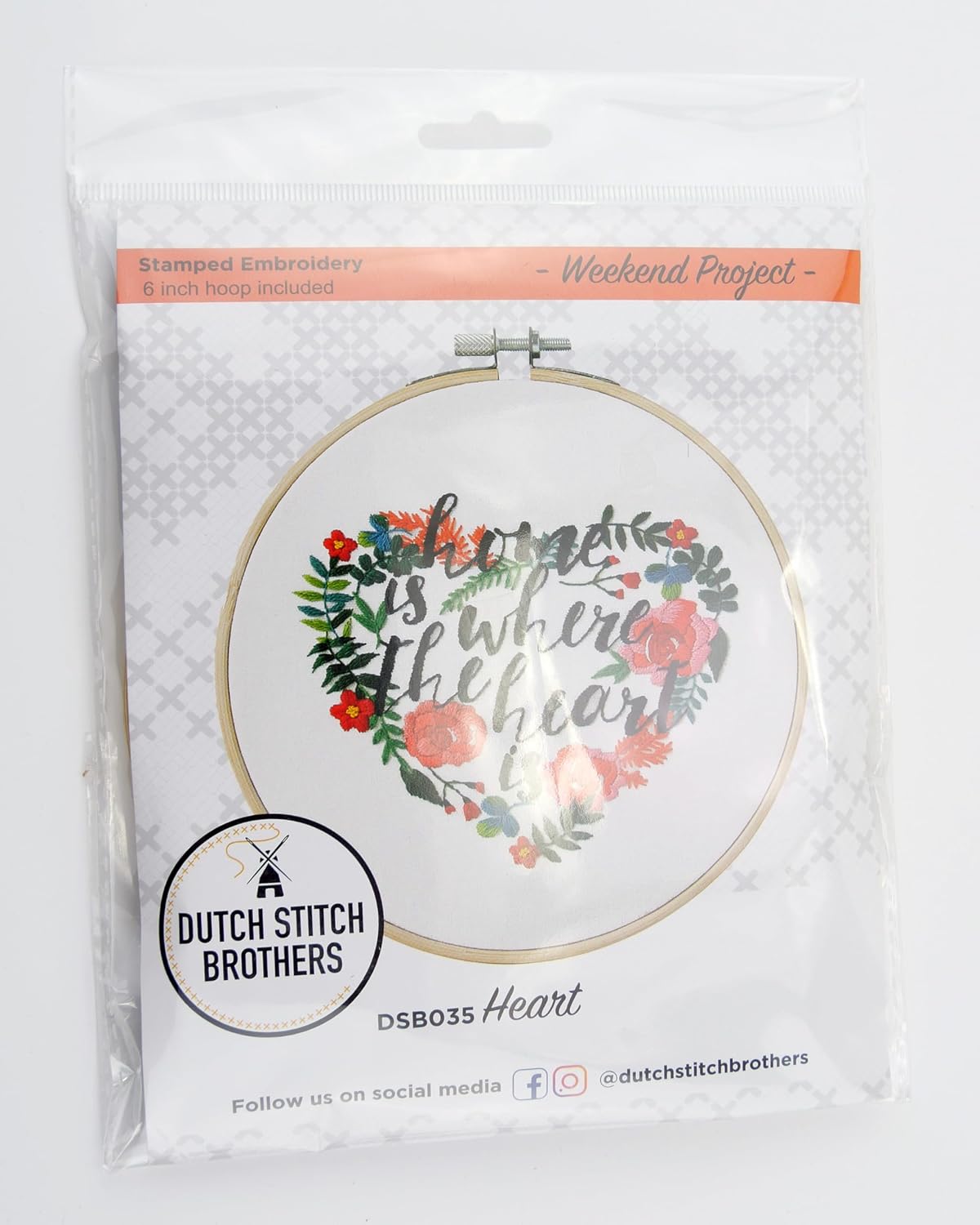 DUTCH STITCH BROTHERS Heart Embroidery Starter Kit with Pattern and Instructions. Stamped Embroidery Kits with Embroidery Clothes with Pattern. 6" Embroidery Hoop image 3