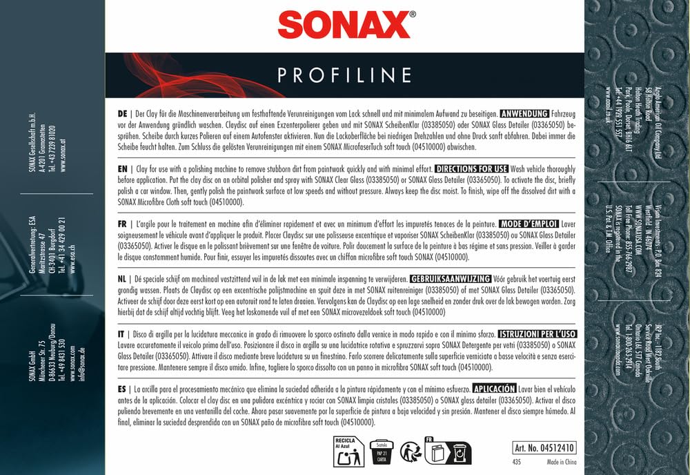 SONAX Claydisc 150 mm (1 unità) Disco di Argilla per Macchina Lucidatrice, Pulisce e Leviga Le Superfici Verniciate, Art.N. 04512410