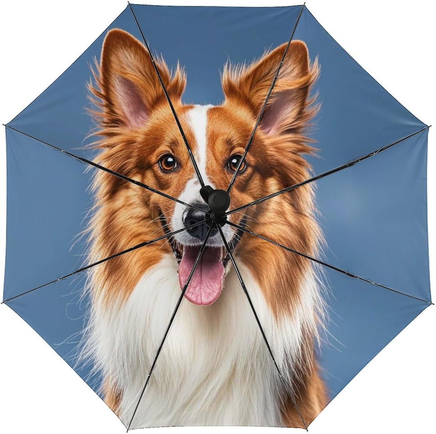 Windproof Travel Umbrella, Small Outdoor UV Umbrellas, Automatic Folding Cute Collie Dog Umbrella for Rain And Sun, Compact And Convenient for Women Men
