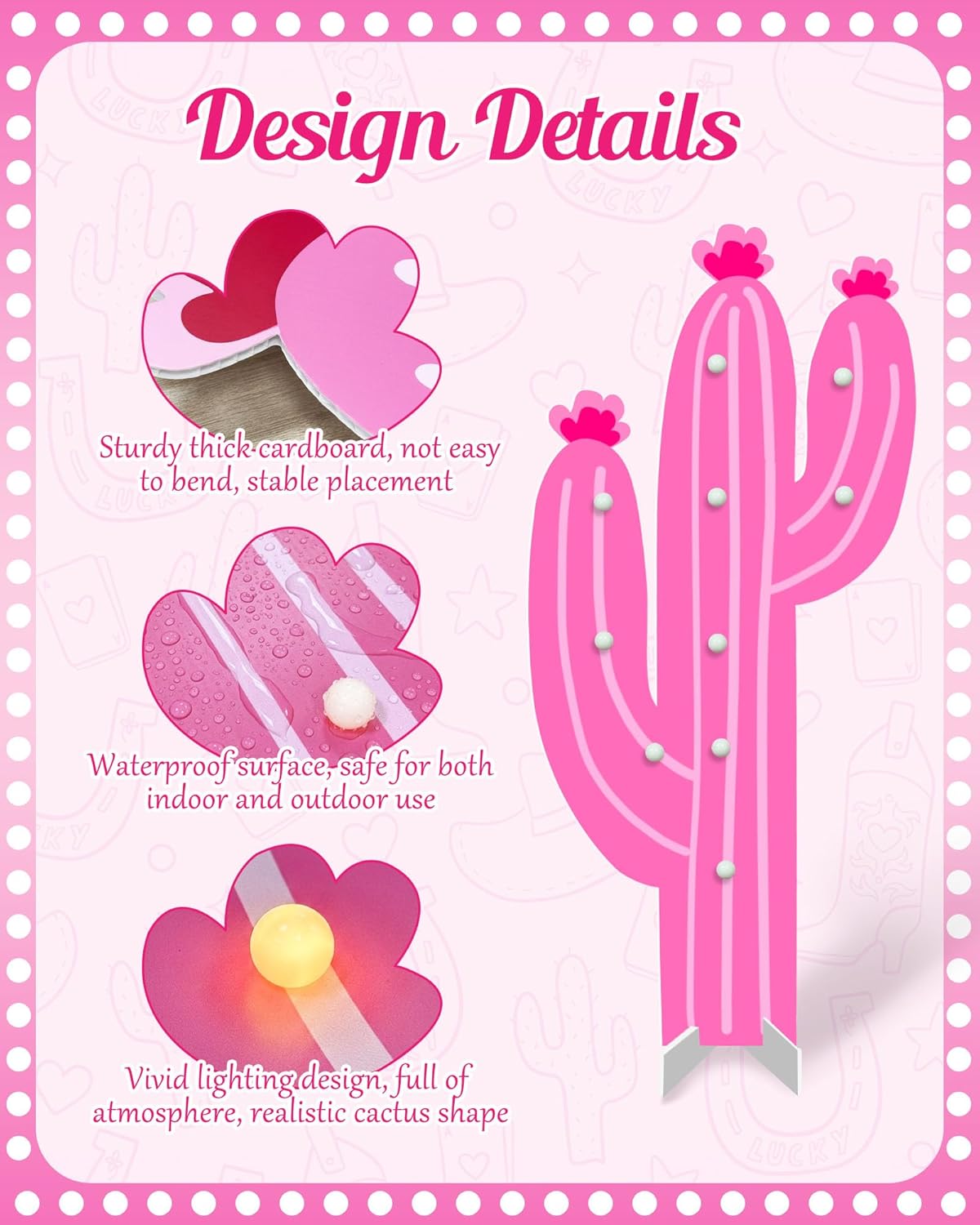 2 Pcs LED Cowgirl Party Decorations, 35" Large Light Up Pink Cactus Western Decor, Marquee Cardboard Cutout, Large Photo Props for Last Rodeo Bachelorette, My First Rodeo Birthday Supplies