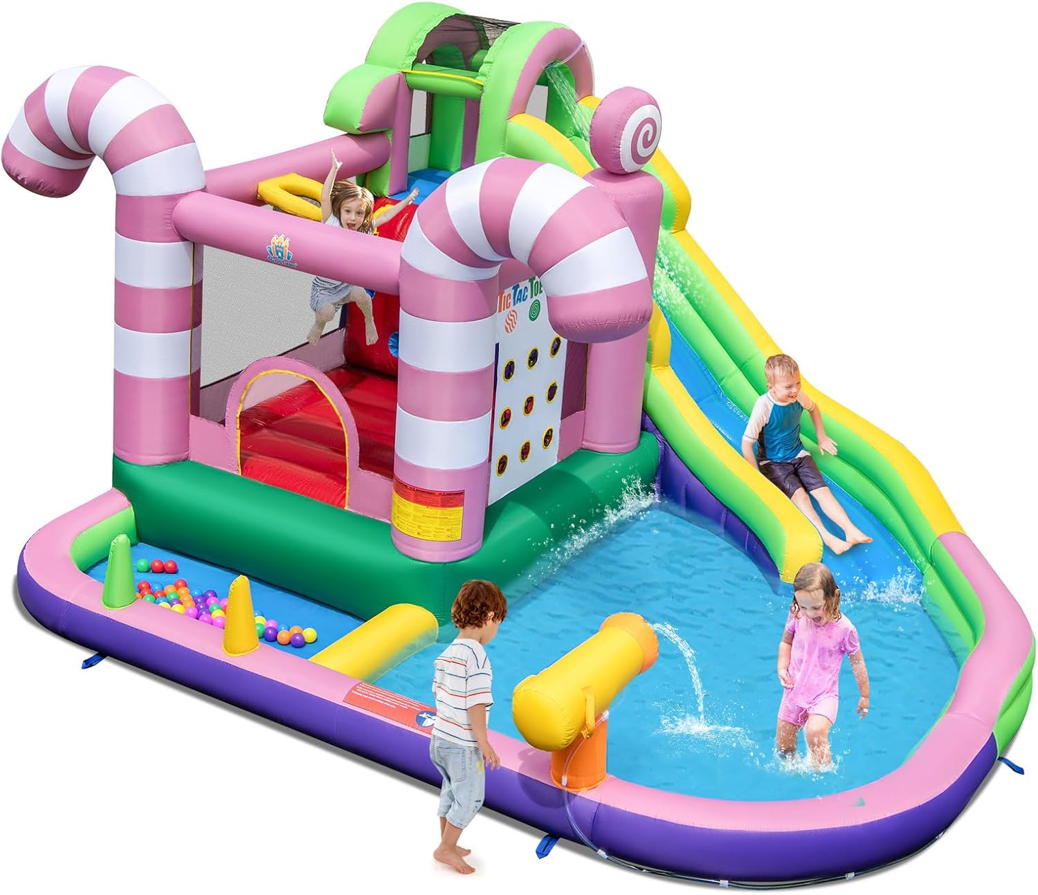 COSTWAY Kids Inflatable Water Park with Slide, Climbing Wall, Water