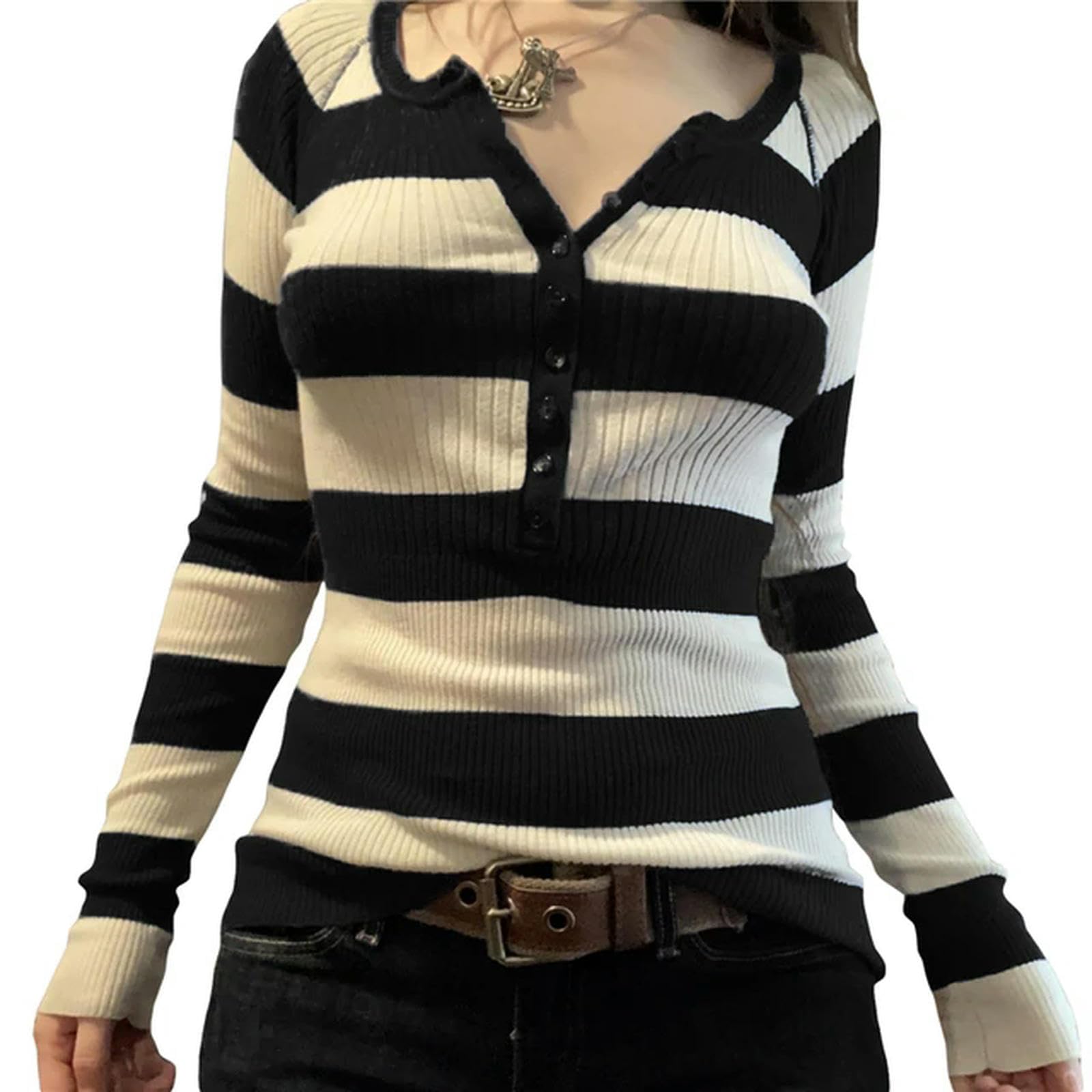 T-shirt tricoté manches longues femme style décontracté pour automne et week-end