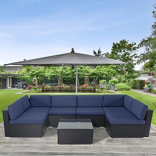 Miniatura 6 de Betterland Darkblue - Fundas de cojín resistentes al agua para exteriores (juego de 14 fundas para muebles, incluye 8 cojines de respaldo y 6