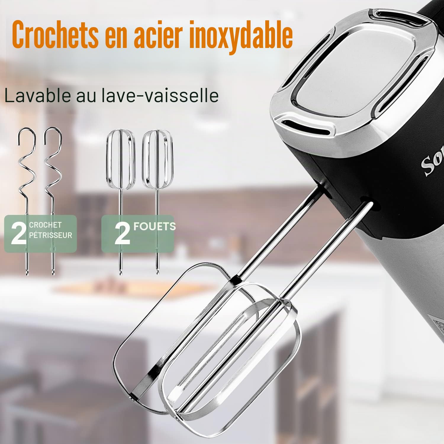 Sonifer Batteur Electrique Cuisine, Batteur Électrique Ultra Puissant de 500W, 5 Vitesses et Turbo, Bouton D'éjection, 1 Support de Rangement et 2 Batteurs et 2 Crochets Pétrisseurs