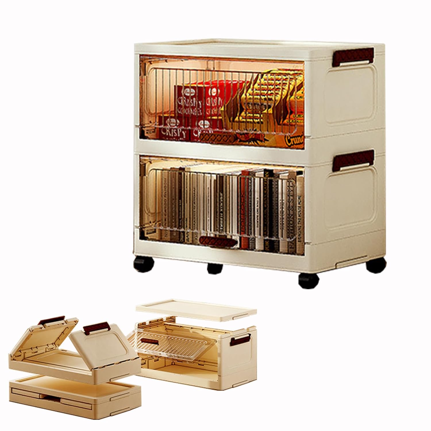 Stackable Storage Boxes Clear Flip Cover Storage Boxes with Lids Large 1 2 3-Pack Storage Bins with Wheels