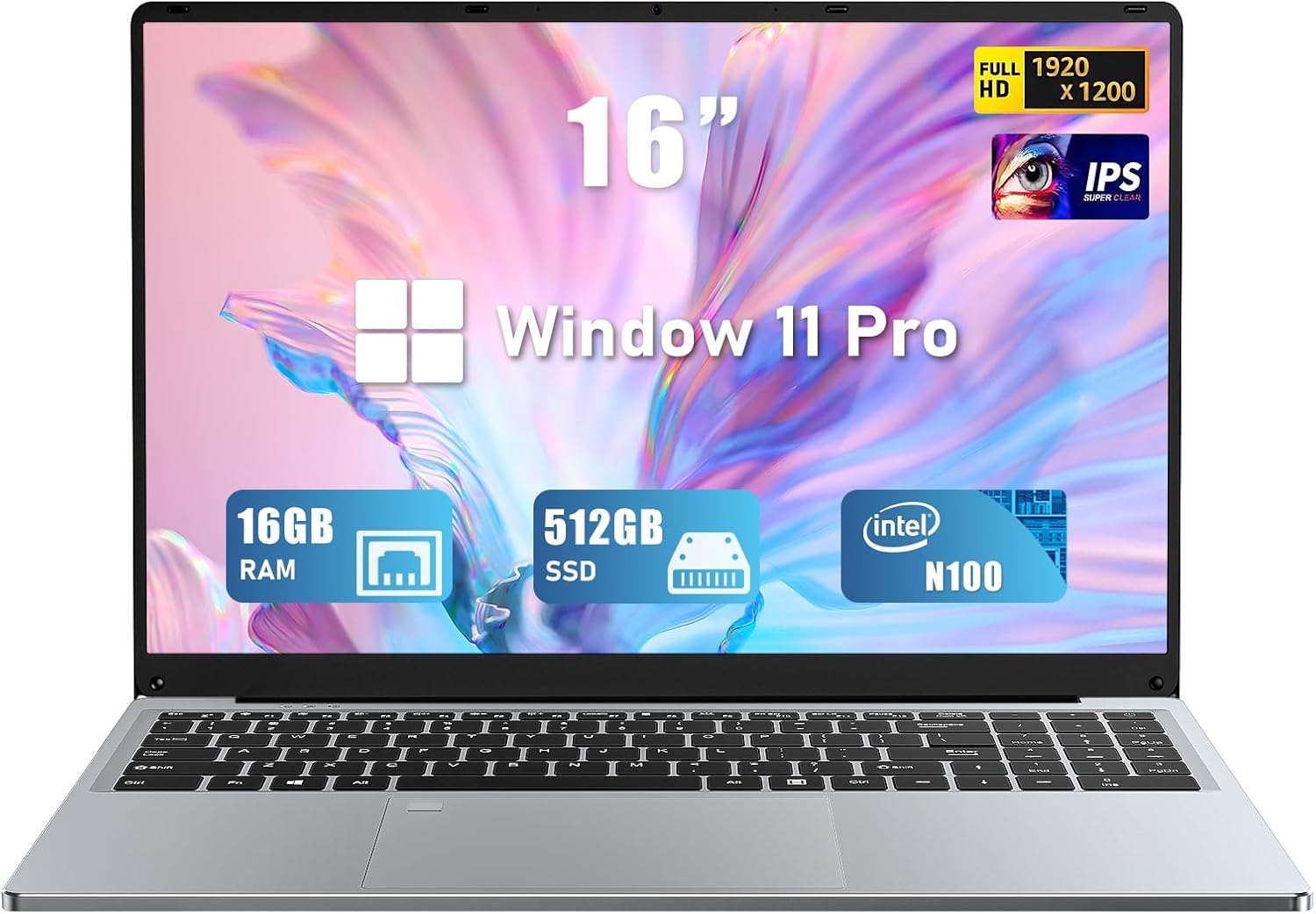 Gaming Laptop | 16 Inch FHD Display (1920 x 1200) | 12th N100 Laptop Computer | 16GB RAM 512GB SSD | Supports 180 Angle Opening | Bluetooth | Backlit Keyboard | Windows 11 Pro.