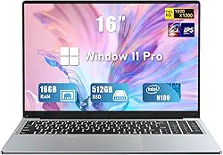 Laptop para jogos | Laptop de 16 polegadas 2025 com Win 11 Pro | 16 GB RAM 512 GB SSD | Processador Int 12ª geração N100 (até 3,4 GHz) | Teclado retroiluminado | Bluetooth | Mini HDMI | FHD