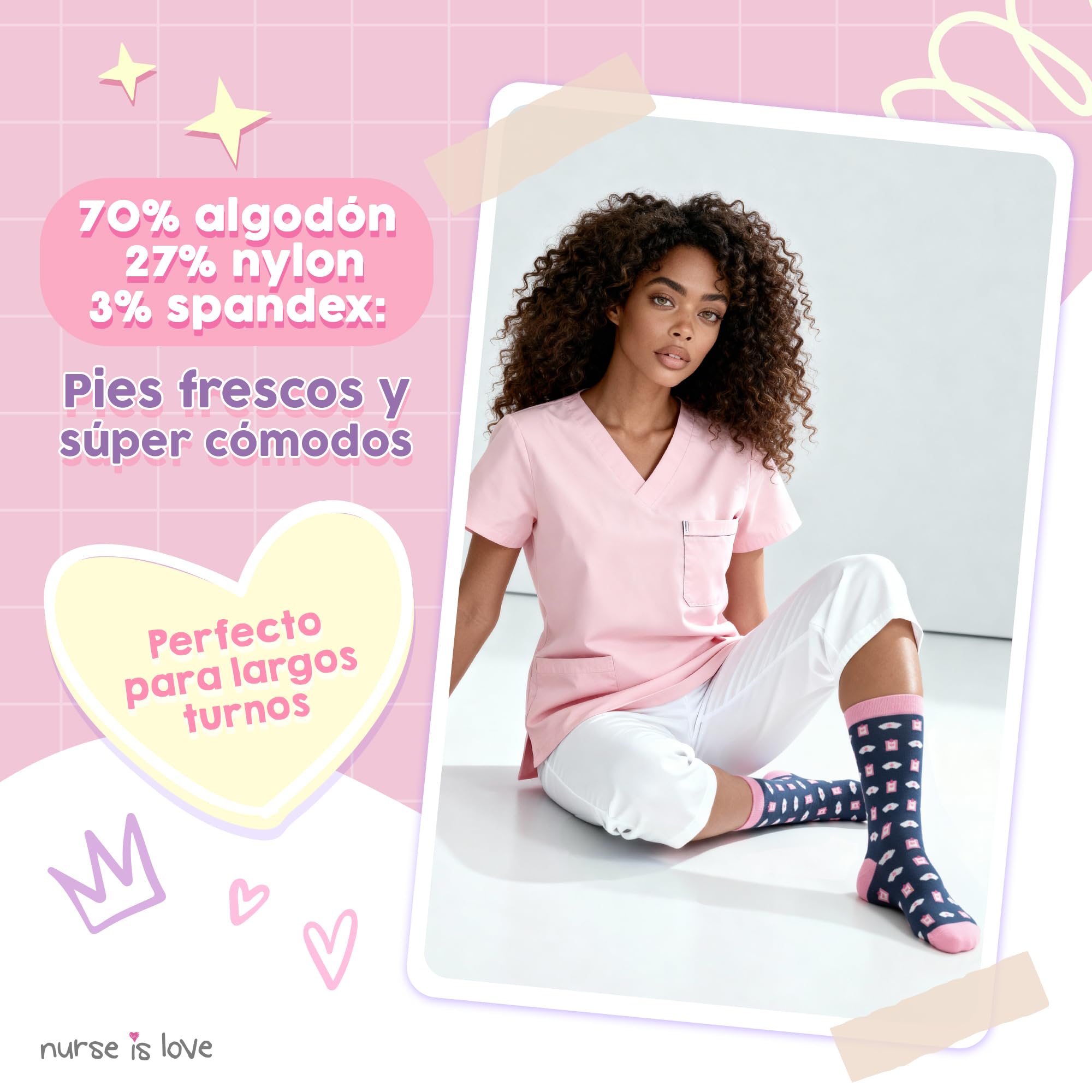 Nurse is Love Set Calcetines Mujer Divertidos para Enfermeras de Ideal para TCAE, Medicos, Vet | Ajusta Con Zuecos Sanitarios Mujer | Regalos Originales | Accesorios Enfermeria
