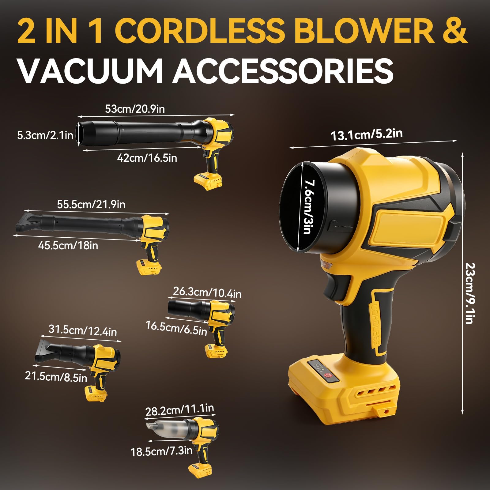 Soffiatore d'aria senza fili compatibile con Dewalt 18V/20V, 3 velocità Soffiatore portatile per foglie e aspirapolvere portatile 38000RPM 500W Brushless Aria compressa Duster Car Blower Dryer