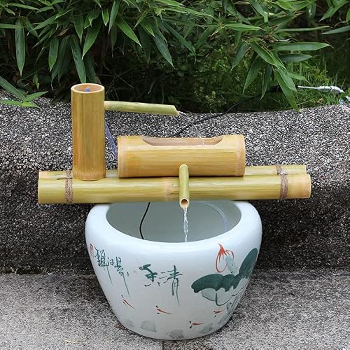 Fmxymc Bamboo Fountain Kit, Solar Bamboo Water Fountain Japanese Garden Decor, Zen Garden Water Fountain Bamboo Water Feature Rocking Pump Water Landscape,Diameter 9.8In #TOP4