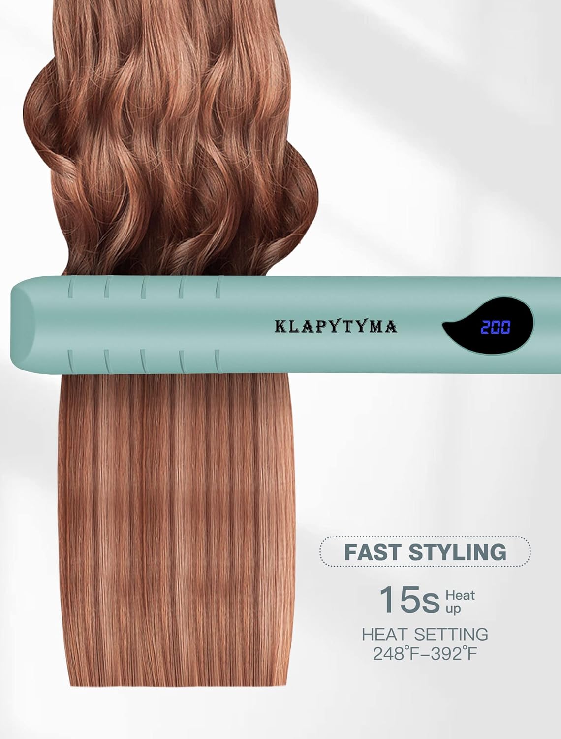KLARYTYMA Lightweight 2 in 1 Hair Straightener & Curler, Titanium 3D Floating Plates 15s Instant Heating, Negative Ion Tech for Smooth Hair, Mini Portable with Pouch & Anti-Scald Glove, Green