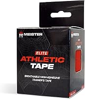 Vista 3 de Meister Elite Athletic Tape - Cinta de entrenamiento transpirable de alto adhesivo, paquete de 2 rollos, color rojo