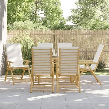 Garden Reclining Chair Set of 6 Cream White Outdoor Furniture Outdoor Chairs for Balcony Tavern