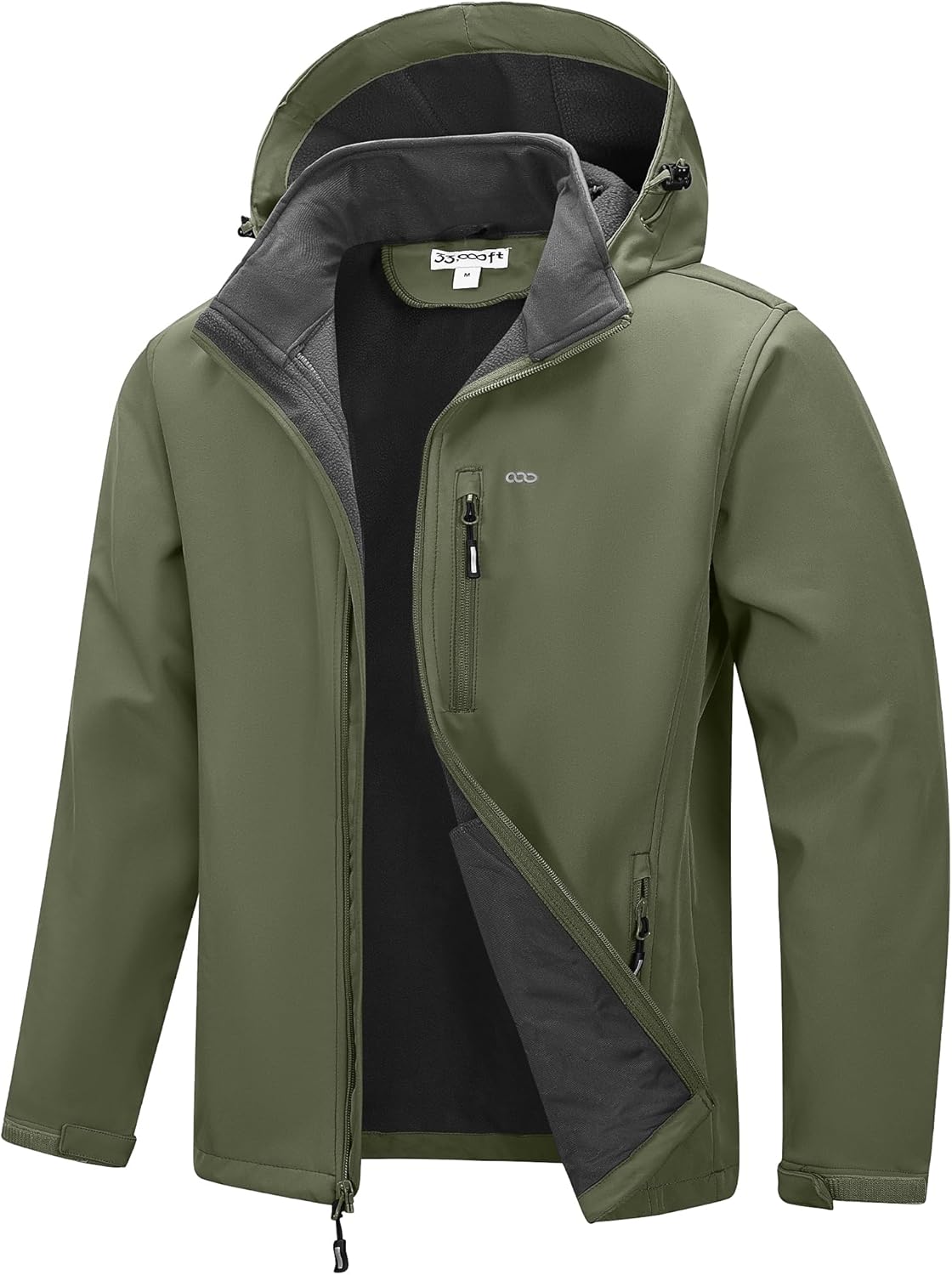 33,000ft Men's Softshell Jacket with Hood Fleece Lined Windbreaker Lightweight Waterproof Jackets for Hiking