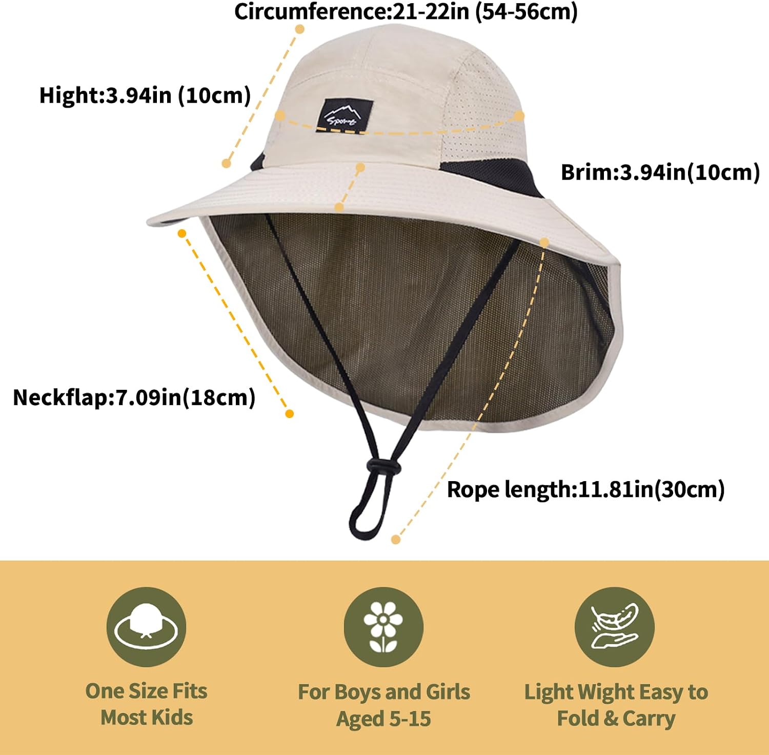 Kids Sun Hat with Neck Flap Beach Fishing Bucket for Boys Girls