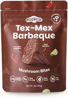 Vegan Mushroom Bites, Tex-Mex BBQ, 1 Pack (2 oz), Good Source of Protein and Fiber, Plant Based Meat, Medium to High Heat, Meatless Healthy Snacks for Hiking, Camping, Work, Travel & School