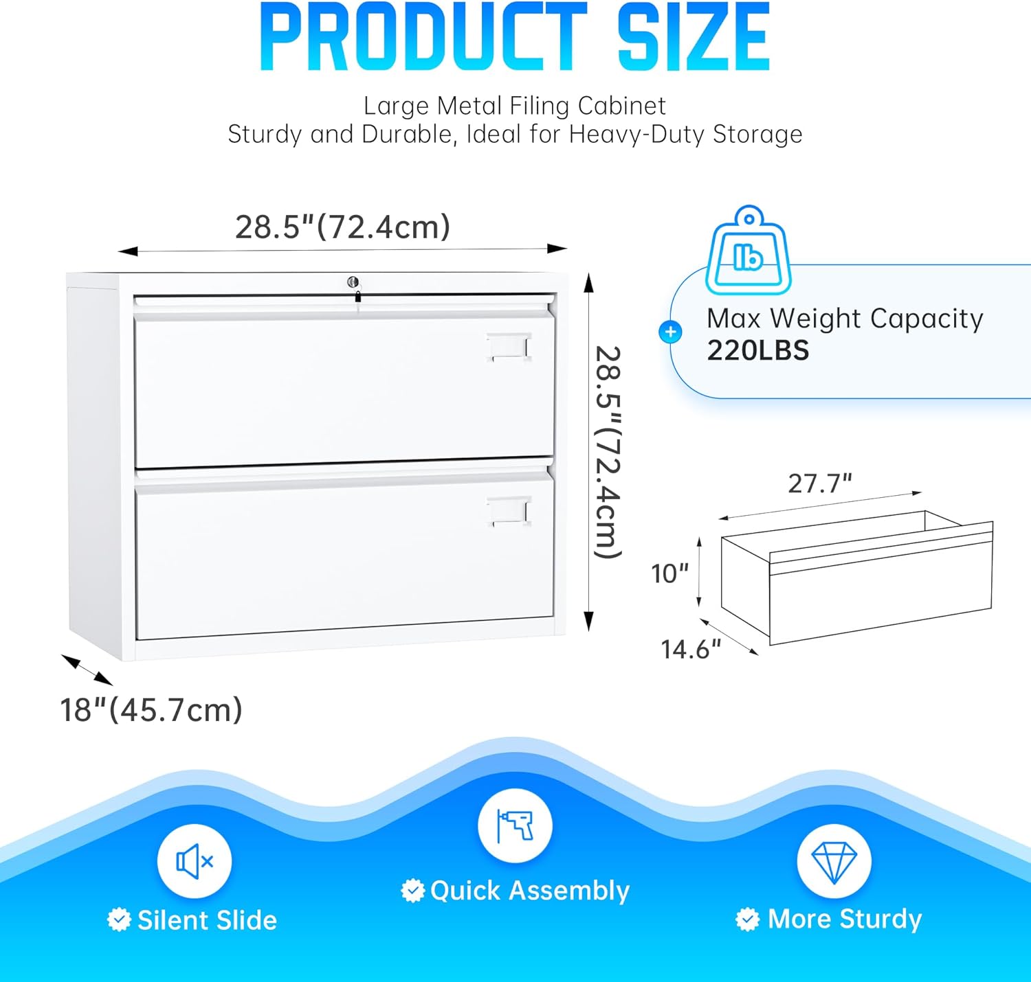 Greenvelly 2 Drawer File Cabinet, White Lateral File Cabinet with Lock, Filing Cabinet for Home Office, Lockable File Cabinets for Legal/Letter/A4/F4 Size with Hanging Files&Key