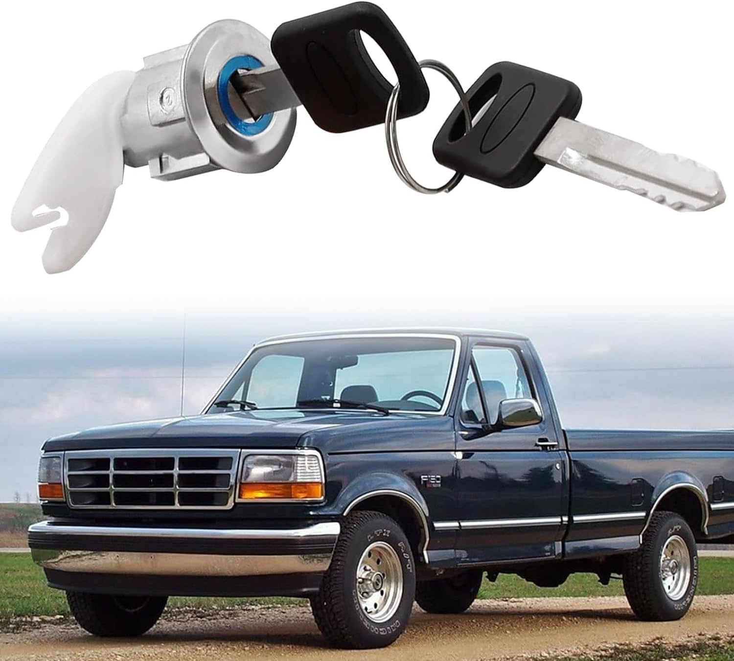 Ignition Switch Lock Cylinder Replacement Fit for 1992 1993 1994 1995 1996 Ford F150 F250 F350 Bronco Ranger Pair Front Door Lock Cylinder with Key C-42-147 DP-42-122 F3UZ1522050D
