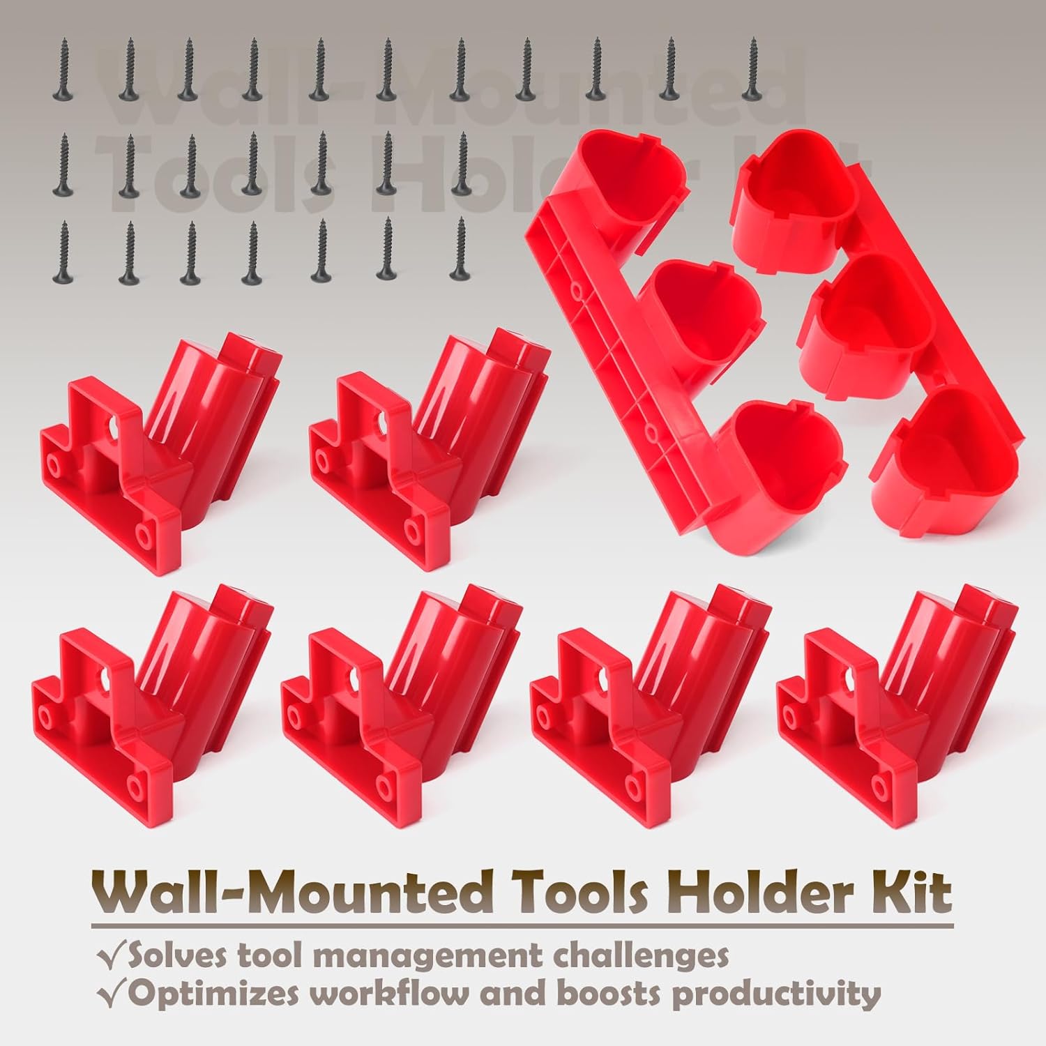 Tool Holders and Battery Holder Compatible with Milwaukee M12 12V Electric Drill Tools Storage Wall Mount Red Plastic Hanger for Shelf, Work Van or Toolbox with 22 Screws