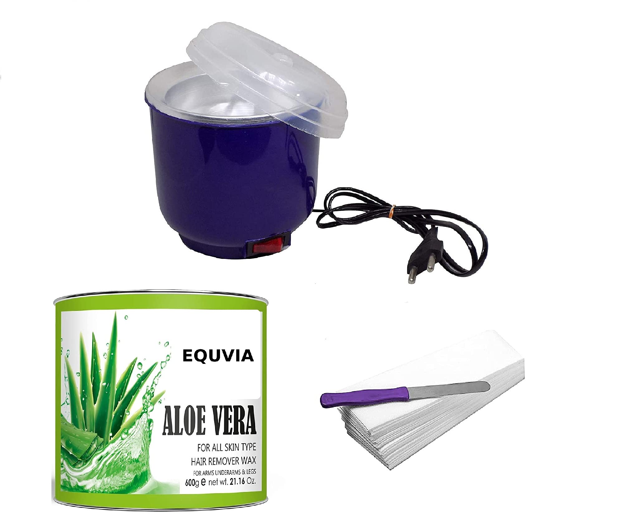 EQUVIA Wax Warmer Hot Wax Heater with Hair Removal Hot Aloe Vera Wax (600 gms) 70 Waxing Strips for Hard, Strip and 1 Stainless Steel Knife Waxing Kit for Women And Girl (Aloe Vera Wax) (B09H3JKFJG) Amazon Price History, Amazon Price Tracker