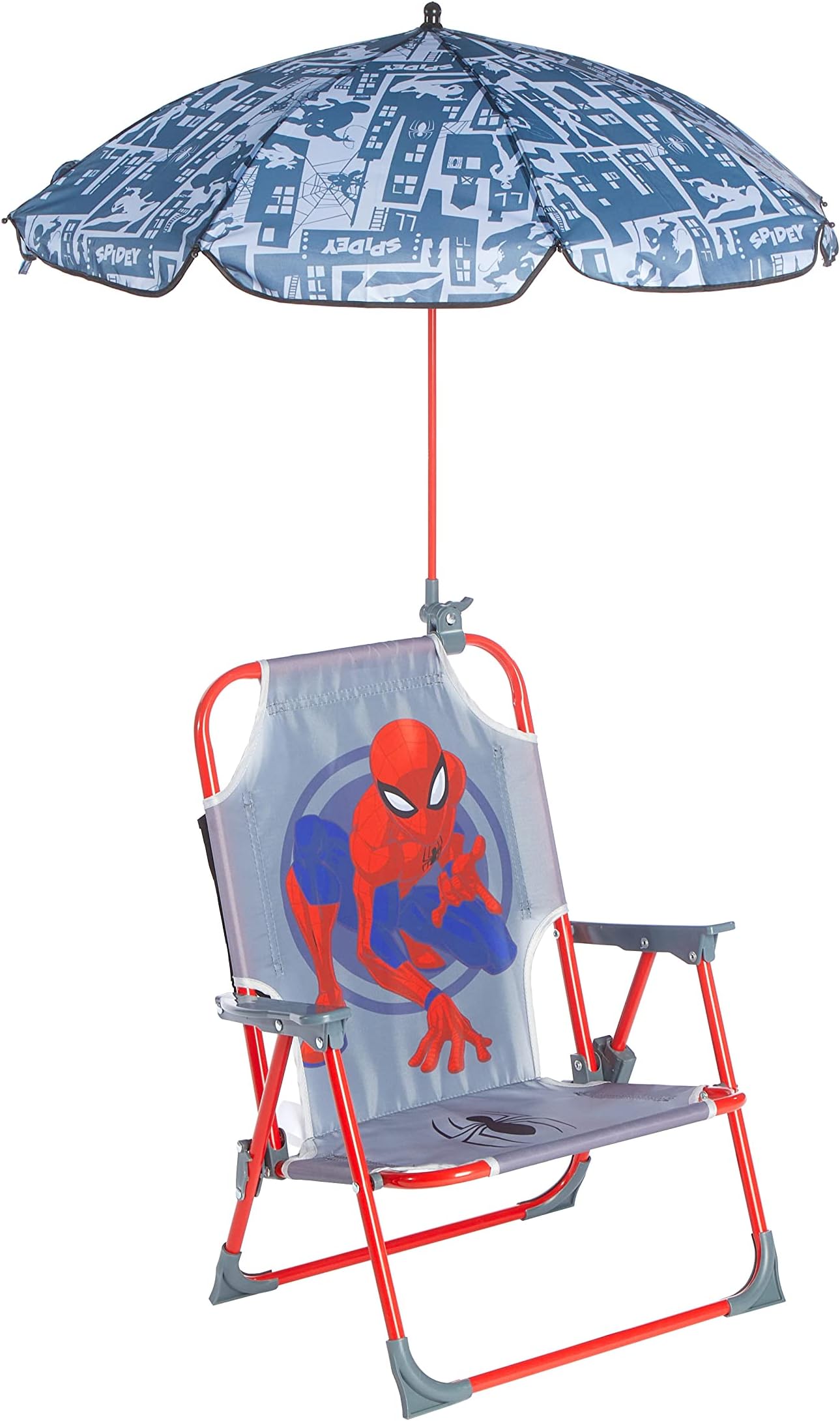 Marvel Spiderman Kids Beach Chair with Umbrella,Portable Folding Outdoor Chair with Shade,Lightweight & Durable for Ages 3+