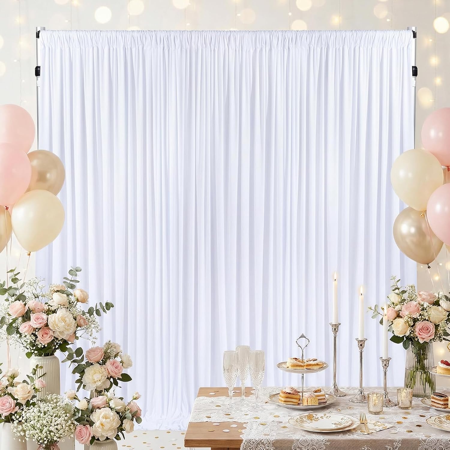 B-COOL Wrinkle Free White Backdrop Curtain 10.6ftx10ft for Wedding Parties Soft Fabric Drapes White Curtains Backdrop for Birthday Party Photography Decorations 5.3x10ft, 2 Panels
