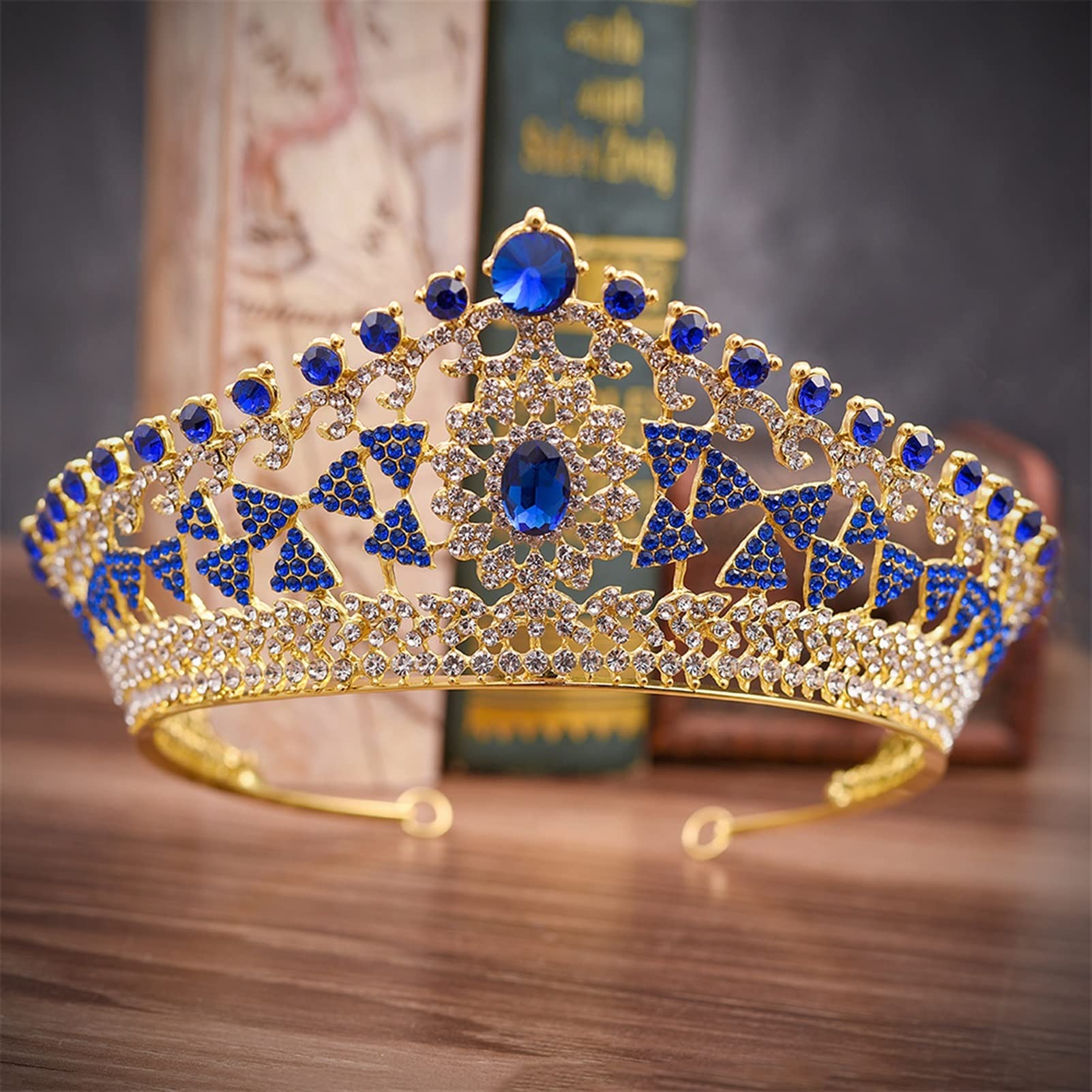 Hecho a Mano Boda geométrica Nupcial Tiara cryestone Crystal Novias tadro de Belleza de Belleza. Diadema de Boda (Metal Color : H131 Gold Blue)