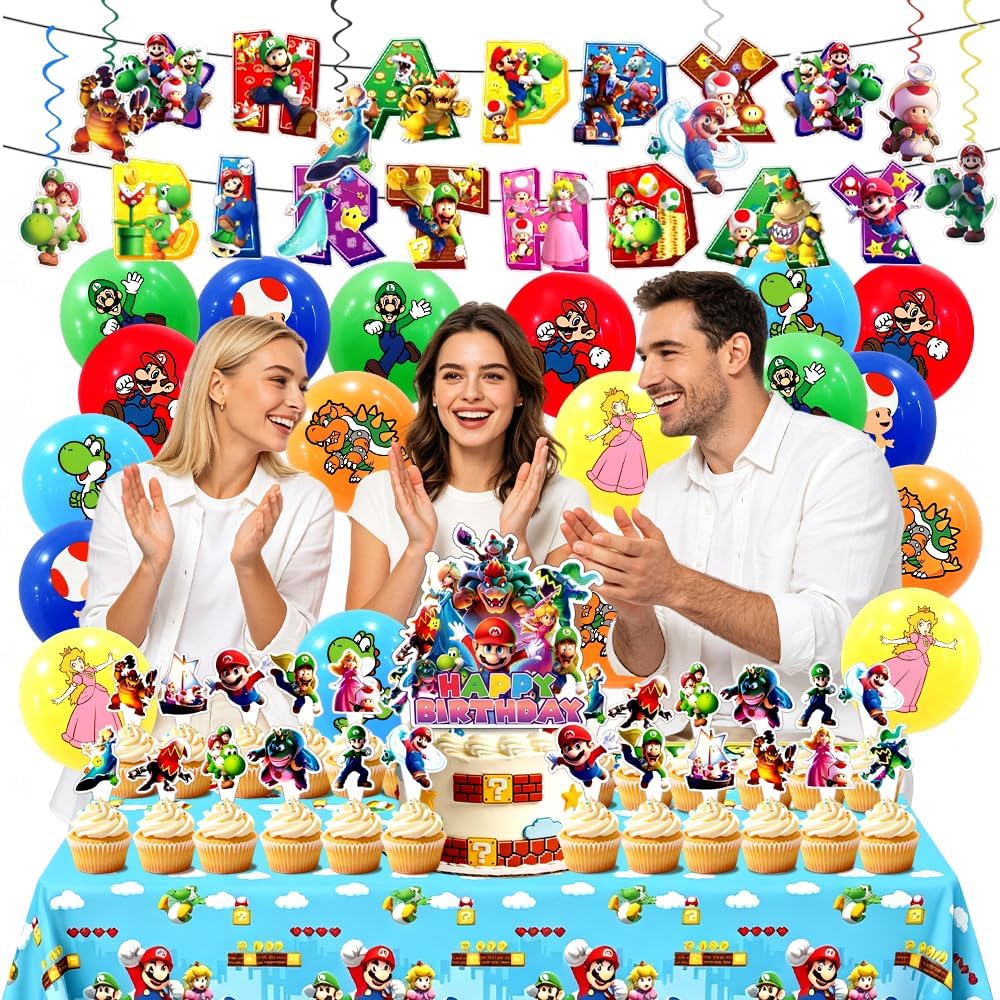 52pcs Mario Birthday Decorations Supplies Set, Fun Anime Party Decor Favors for Fans image 3