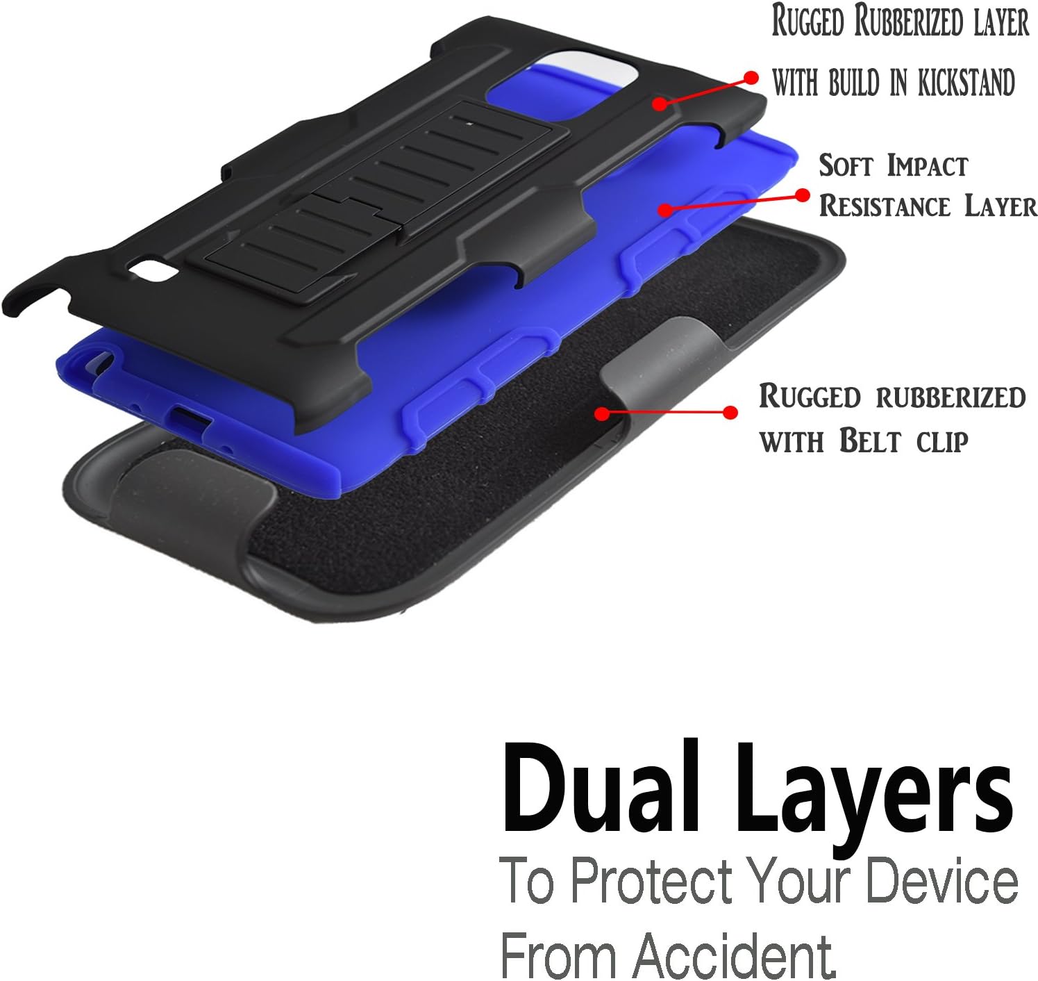 Galaxy Note 4 Case, Starshop(TM) Hybrid Full Protection High Impact Dual Layer Holster Case with Kickstand and Locking Belt Swivel Clip with Premium Screen Protector Blue