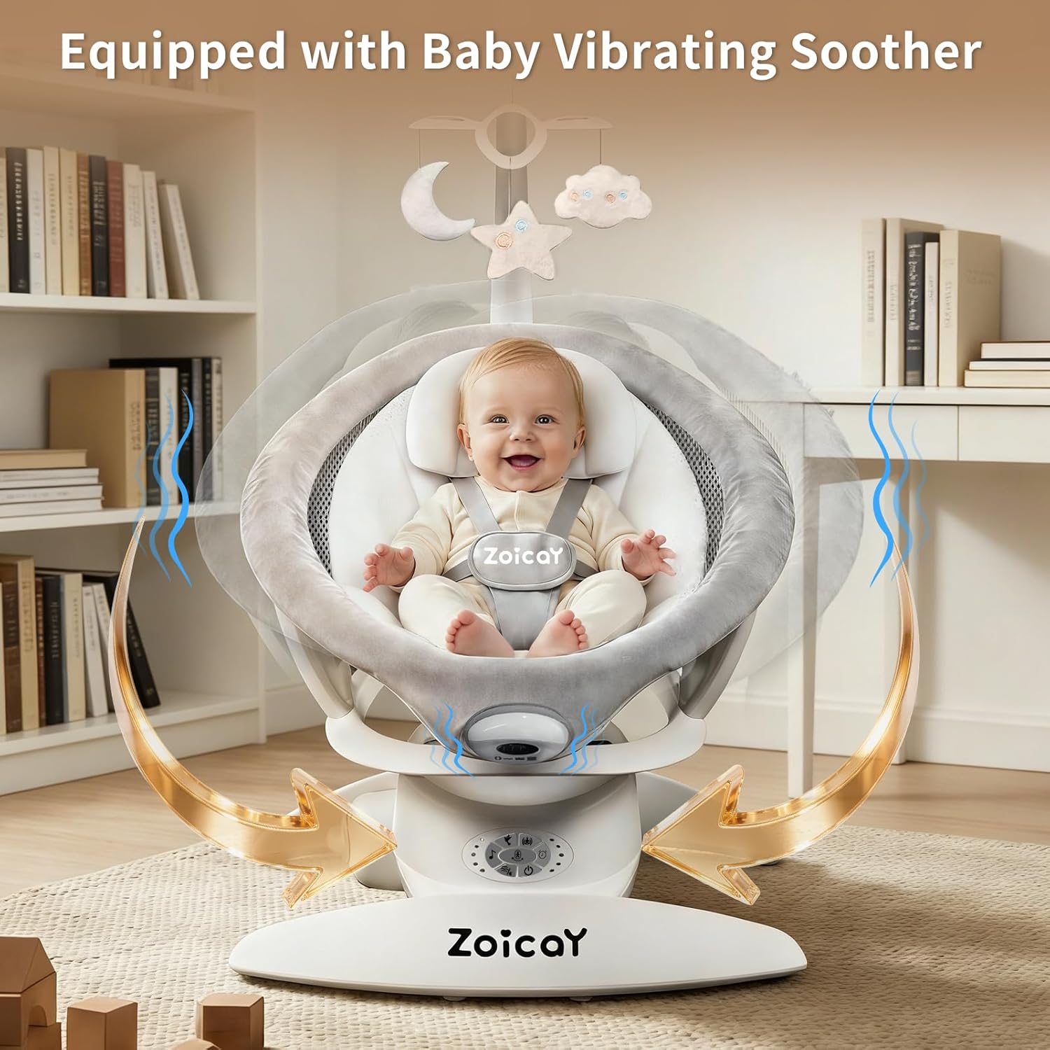 Baby Swing, 3-in-1 Baby Swings for Infants with Motion Detection & Vibration Soother, 360° Rotating Electric Baby Swings with 5 Speeds & 3 Swing Modes, Infant Swing for Baby with 12 Preset Melodies