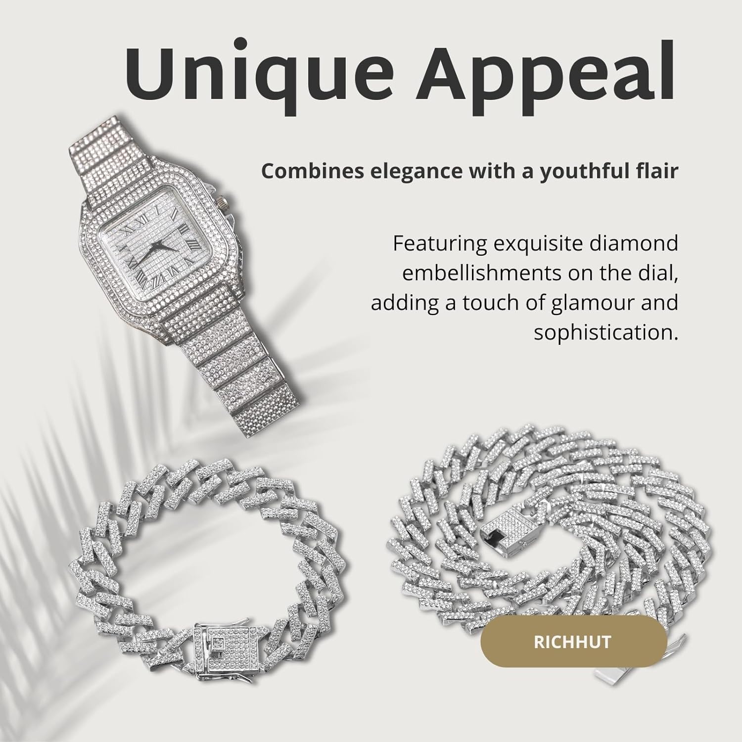 Diamond Watch for Men Guys - Square Dial - Iced Out 20MM Wide Wristband 18k Real Gold/White Gold Platinum Plated, with Cuban Link Chain Set Optional, Gift for Boyfriend Husband