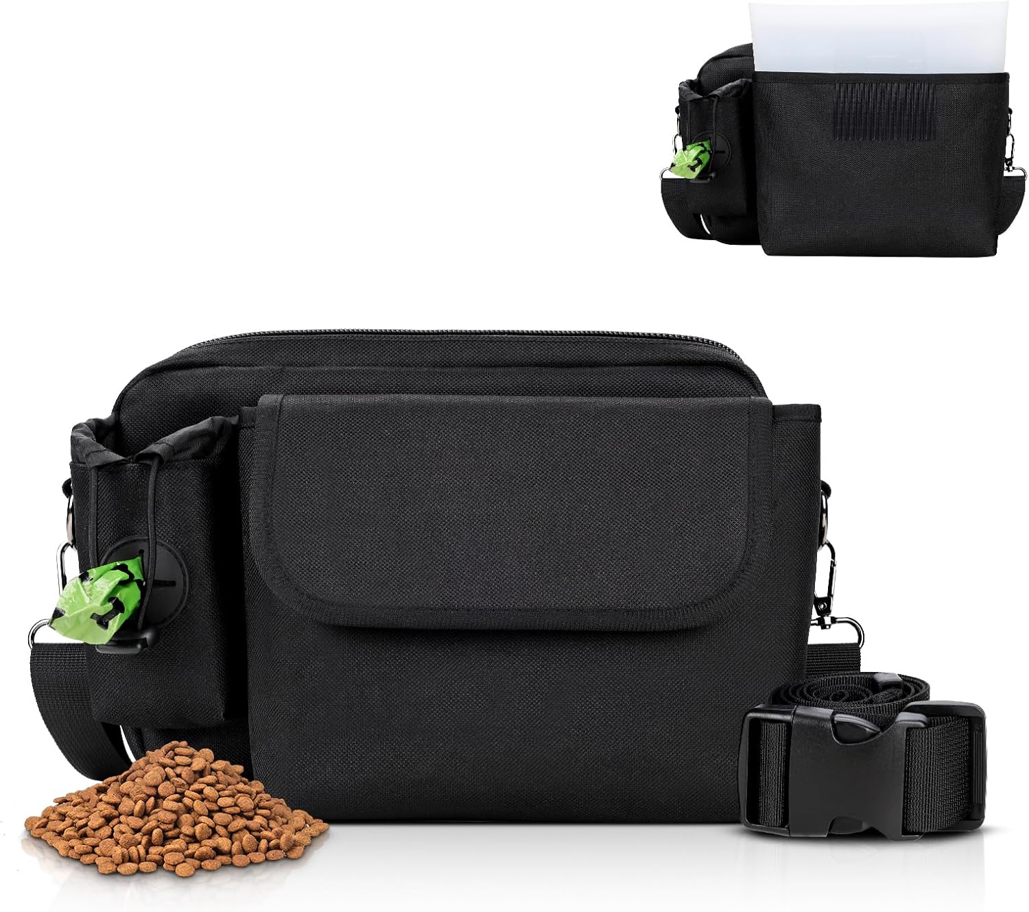 Treat Pouches for Pet Training with 4-Cup Silicone Liner & Built in Poop Bag Dispenser Dog Training Treat Pouch with Storage Bag Adjustable Strap Fanny Pack for Dog Walking Puppy Treat Bag