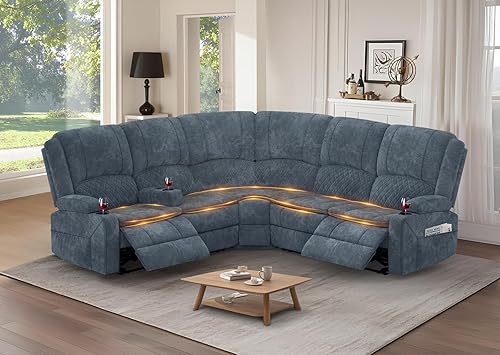 Miniatura 10 de Juego de sofá modular reclinable manual, 7 asientos, sofá modular reclinable esquinero de terciopelo holandés suave, sofá reclinable en forma de L