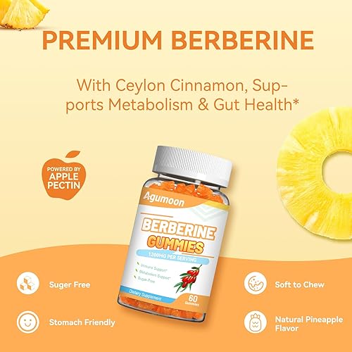 Miniatura 5 de Gomitas de berberina de 1200 mg, suplemento de berberina de alta potencia con canela de Ceilán para el sistema inmunológico y el metabolismo, sin