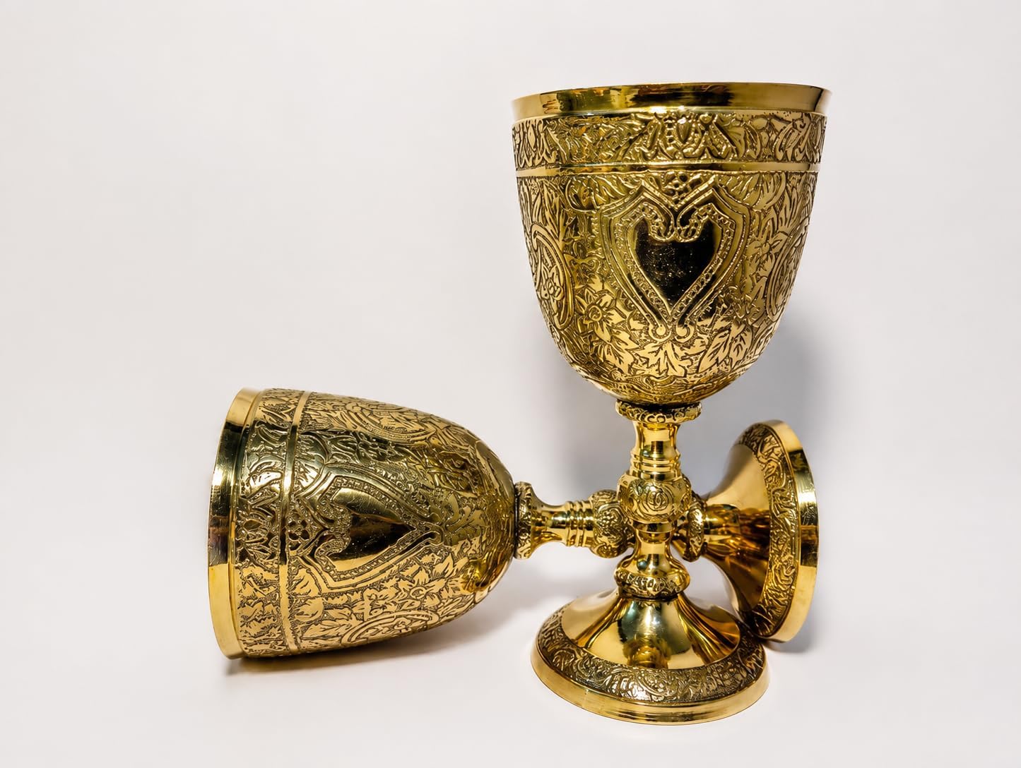 Personalized Brass Chalice, Engraved Gold Plated Wine Goblet, Renaissance Drinking Goblet Gold-Tone Engraved Brass Goblet Chalice Cup