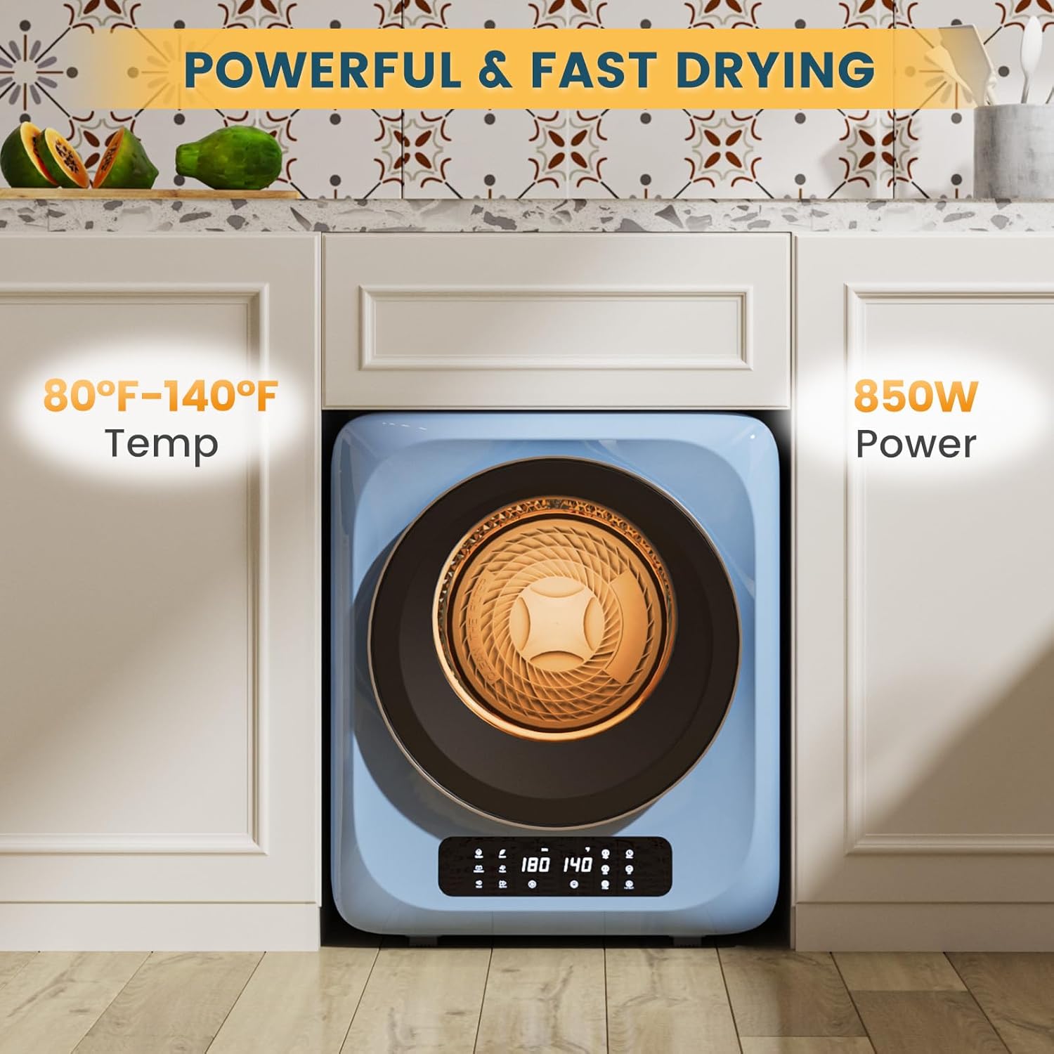 Zynkez 12Lbs Portable Clothes Dryer, 850W Compact Laundry Dryer with Boot Dryer, 6 Drying Modes, Electric Dryer with LED Control for Apartments, Home, Dorms, RVs, Blue